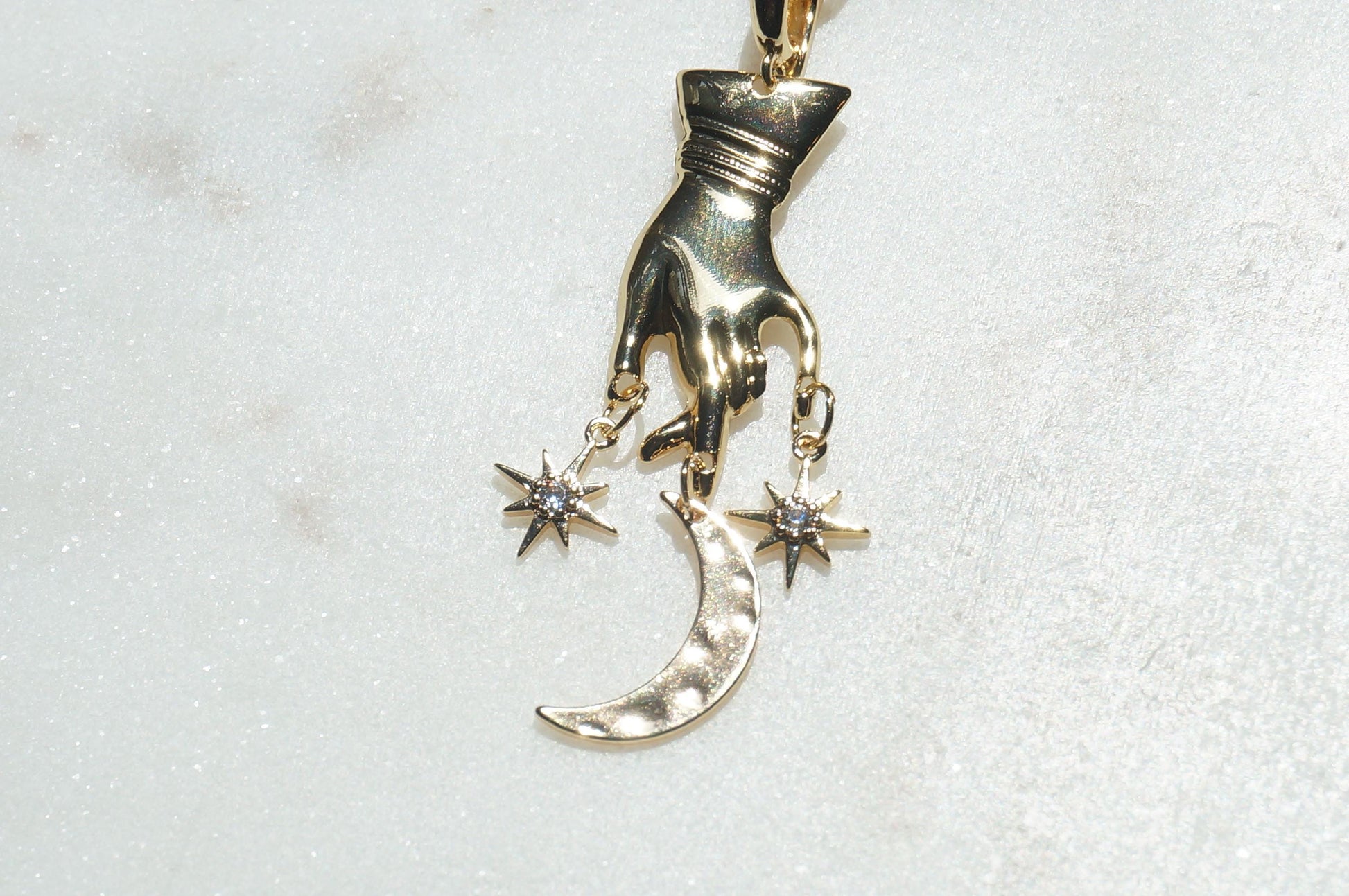 GAIA Hand with Moon and Stars Necklace