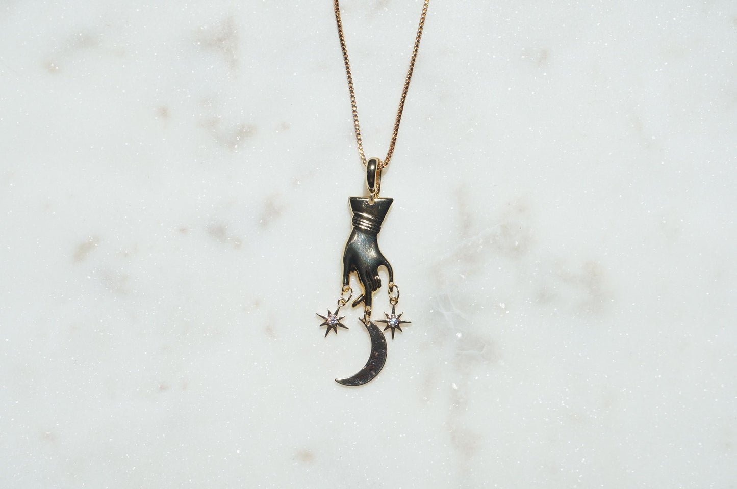 GAIA Hand with Moon and Stars Necklace