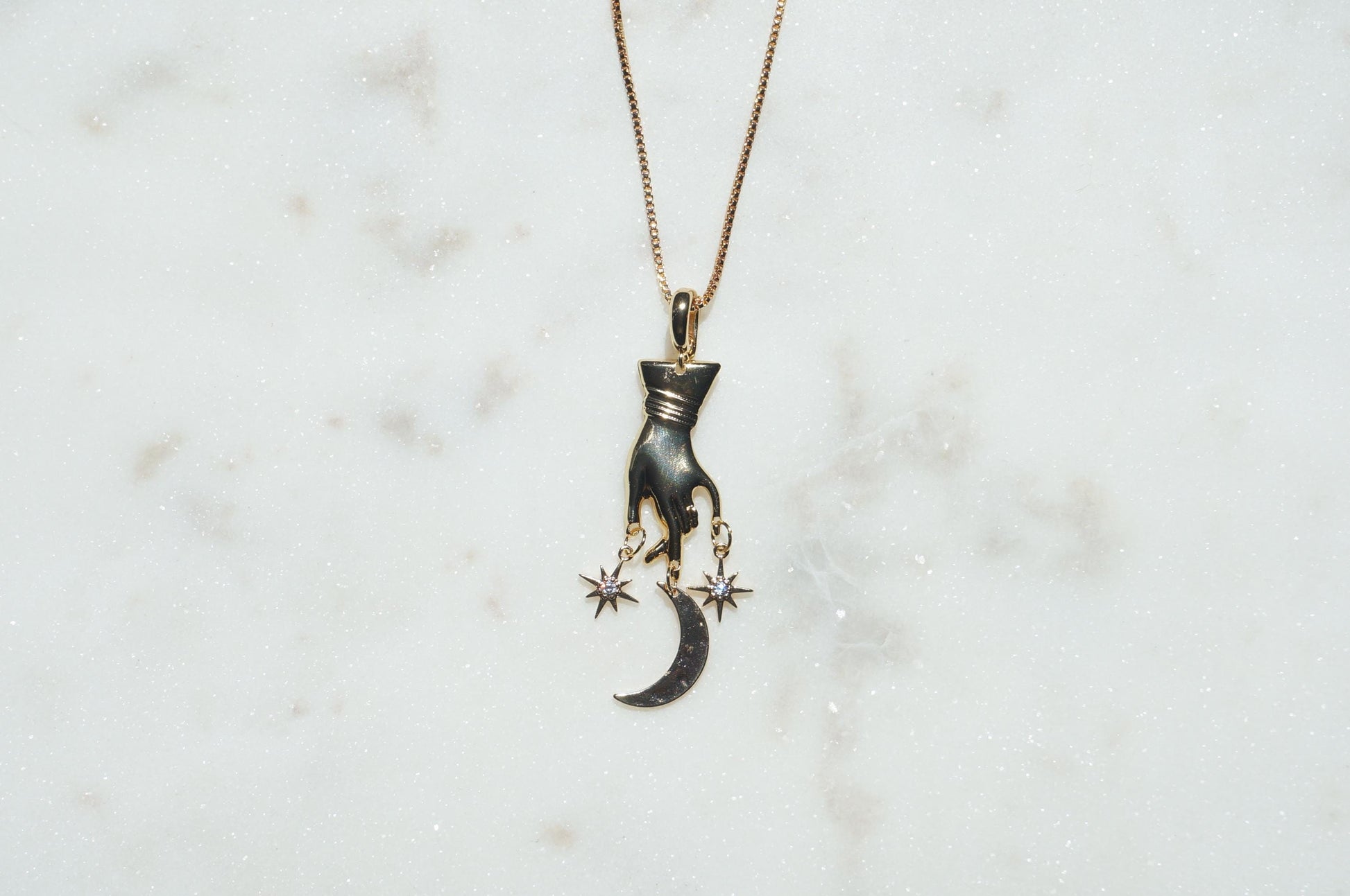GAIA Hand with Moon and Stars Necklace