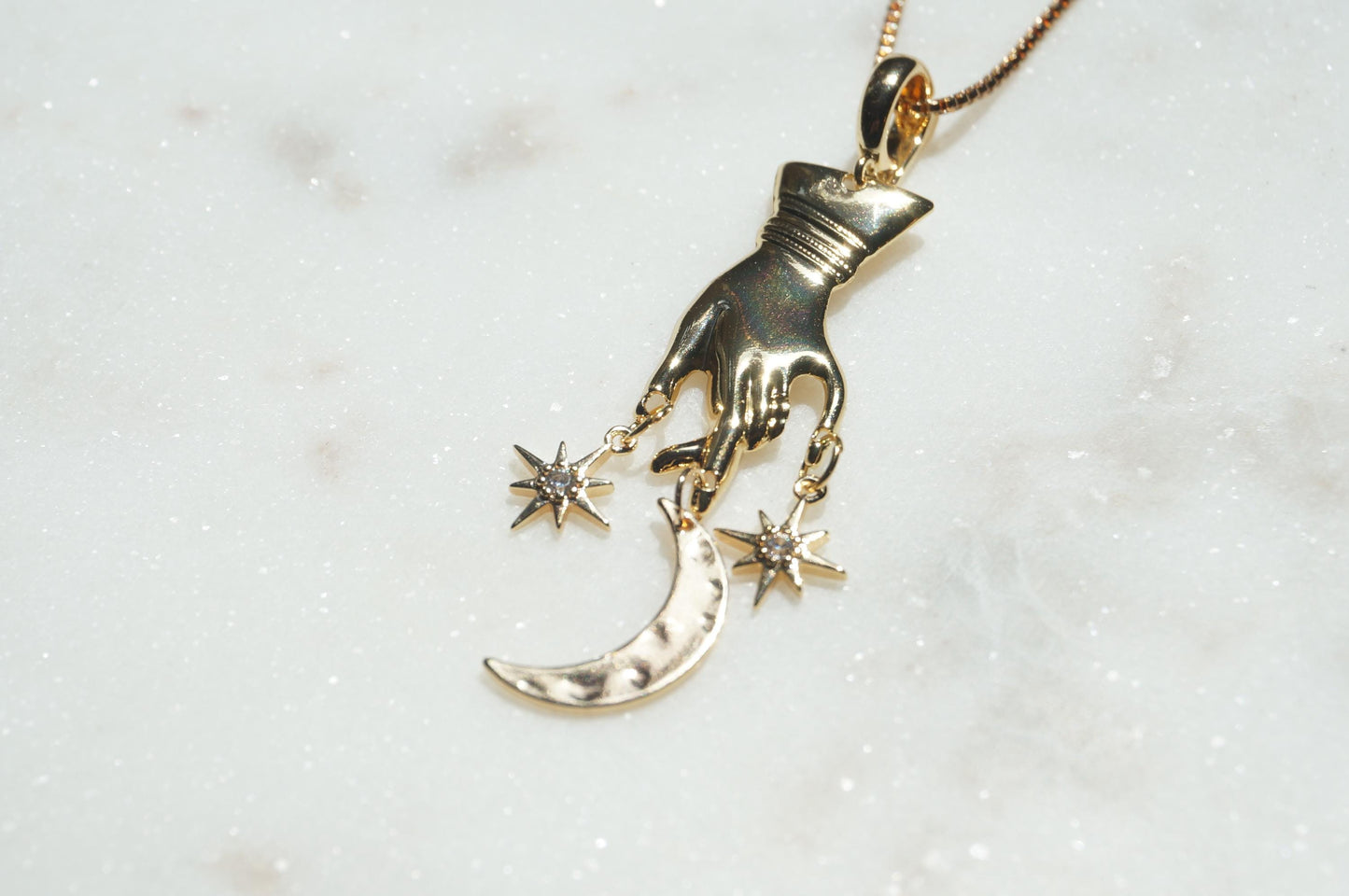GAIA Hand with Moon and Stars Necklace