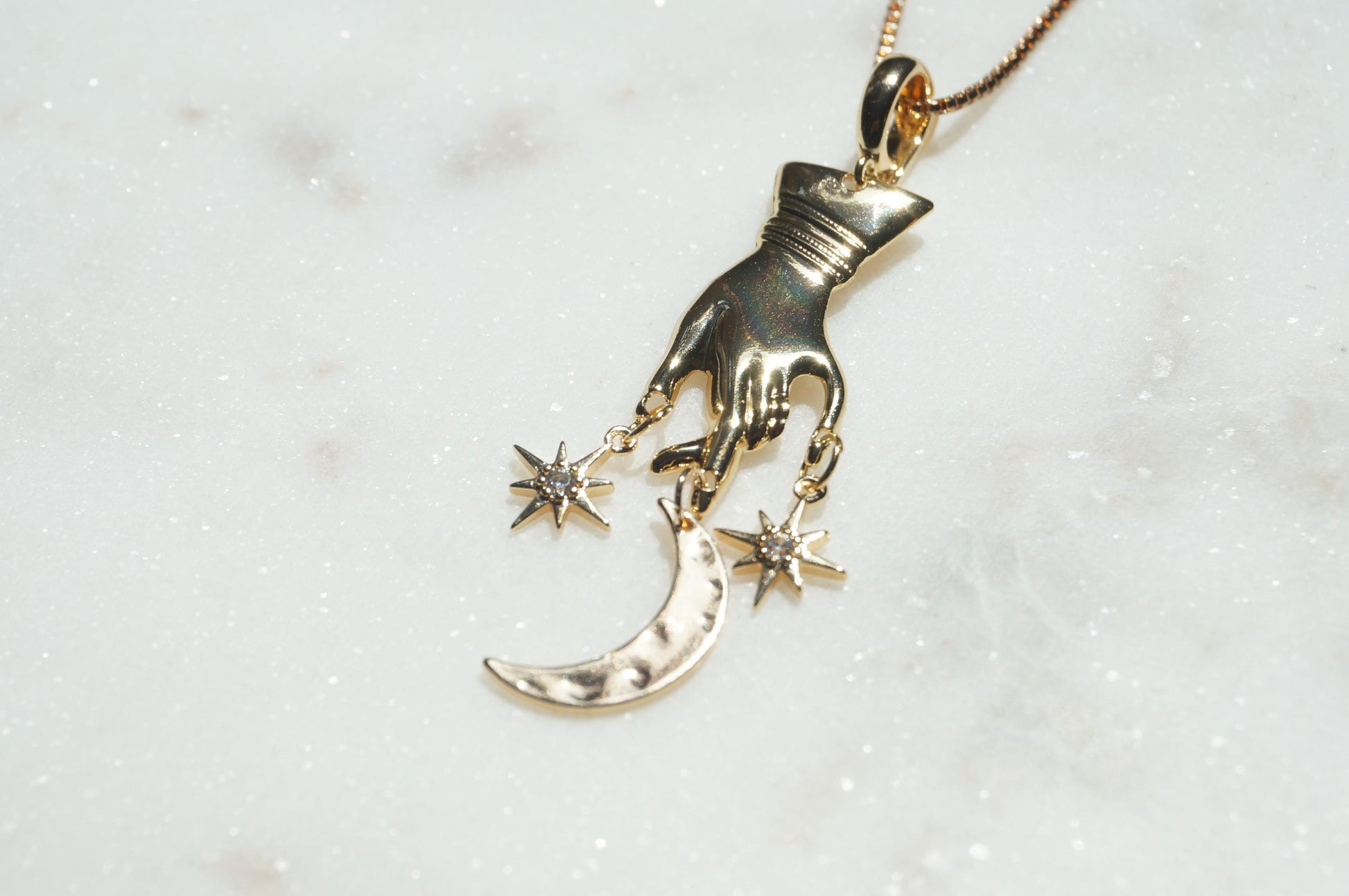 GAIA Hand with Moon and Stars Necklace