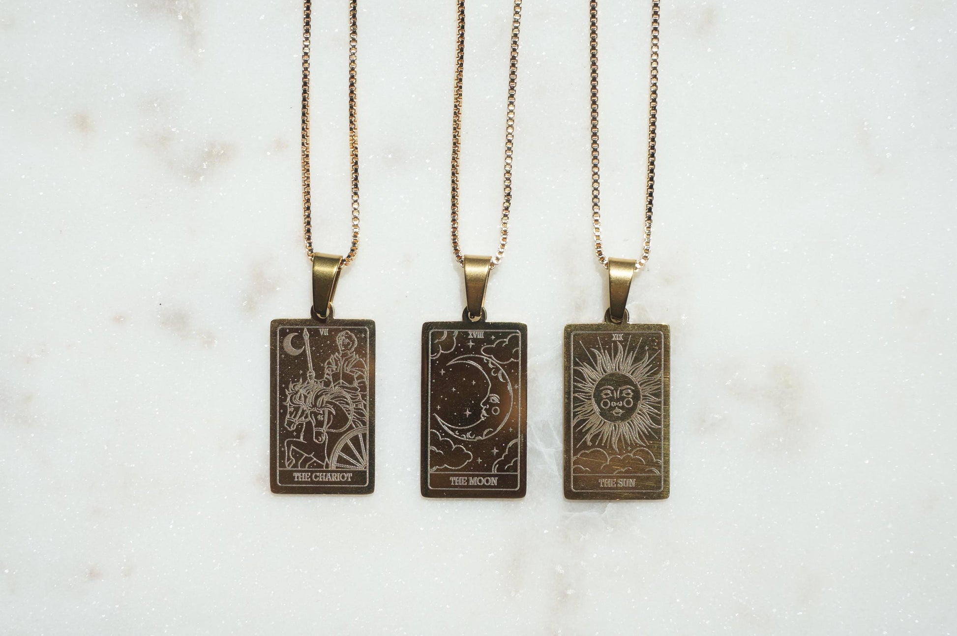 Tarot Card The Chariot/ The Moon/ The Sun Gold Plated Necklace