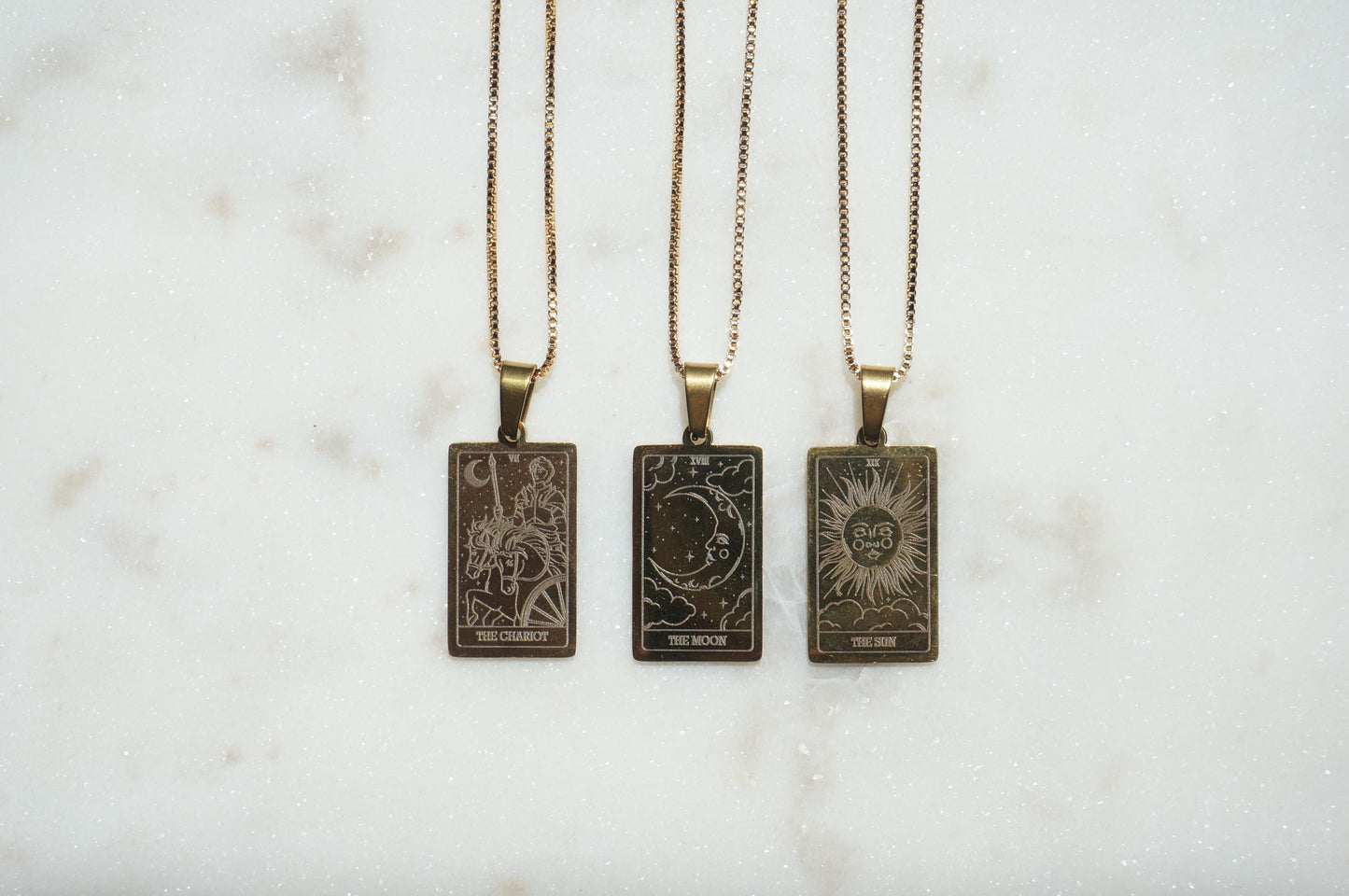 Tarot Card The Chariot/ The Moon/ The Sun Gold Plated Necklace