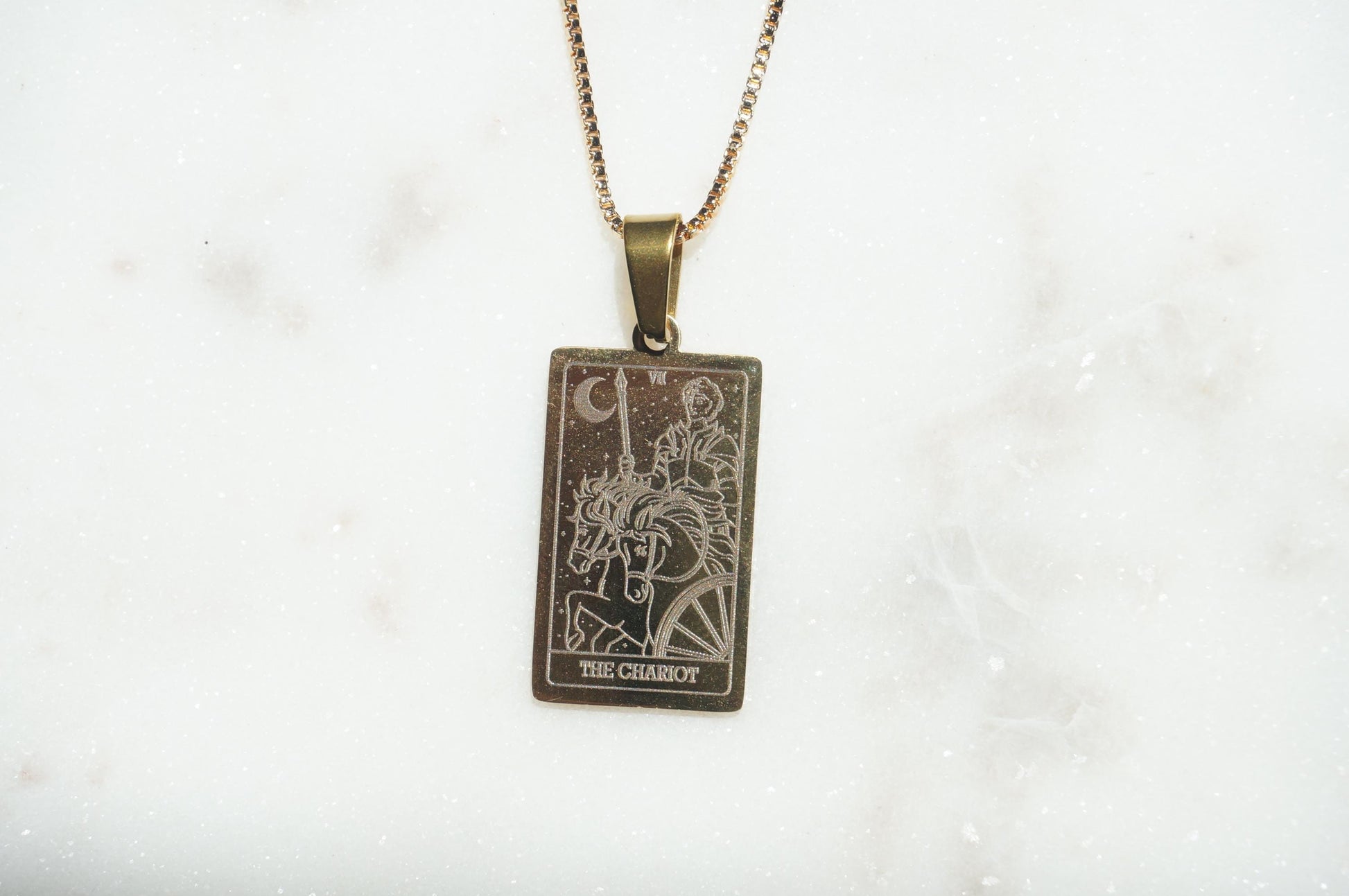 Tarot Card The Chariot/ The Moon/ The Sun Gold Plated Necklace