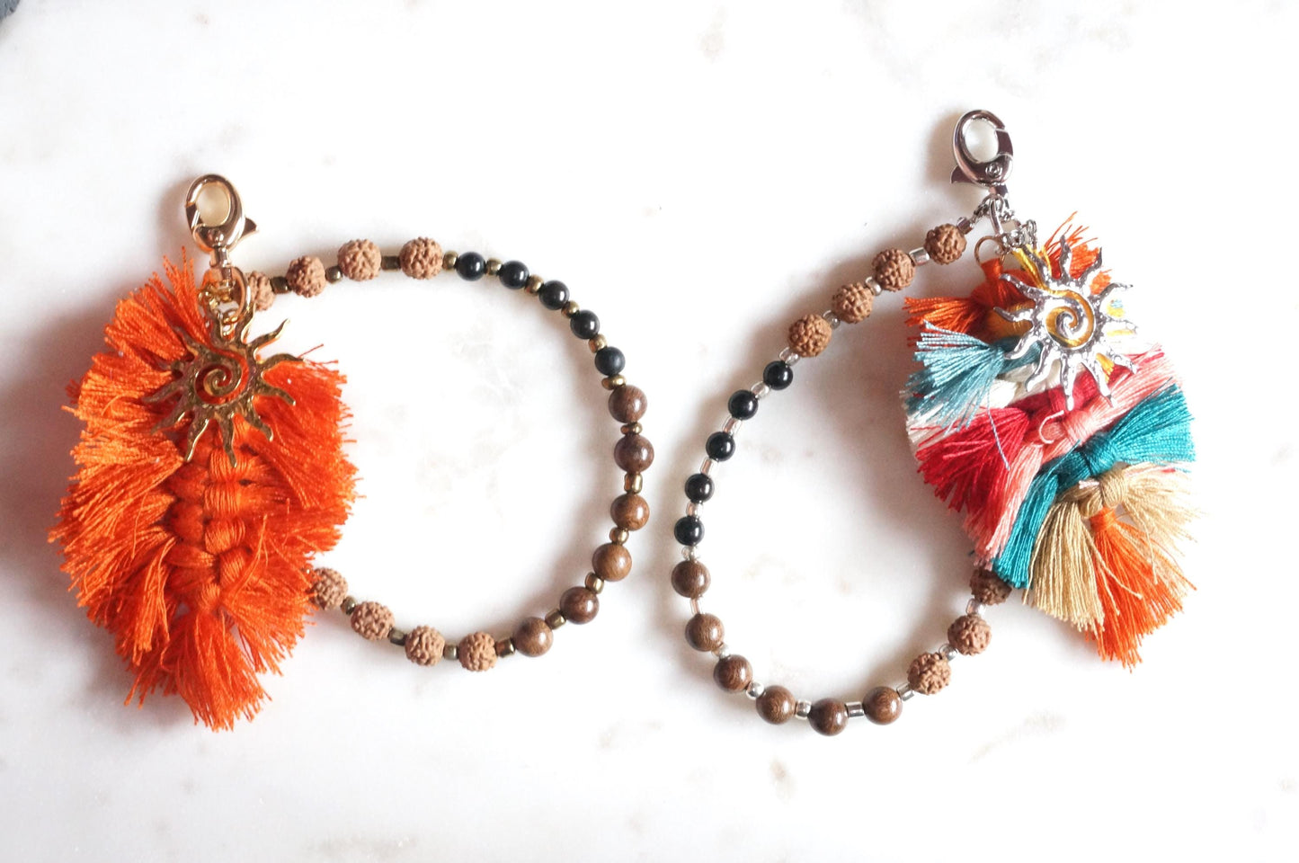 Boho Tassel and Beads Bag/Key Charms Gold/Silver
