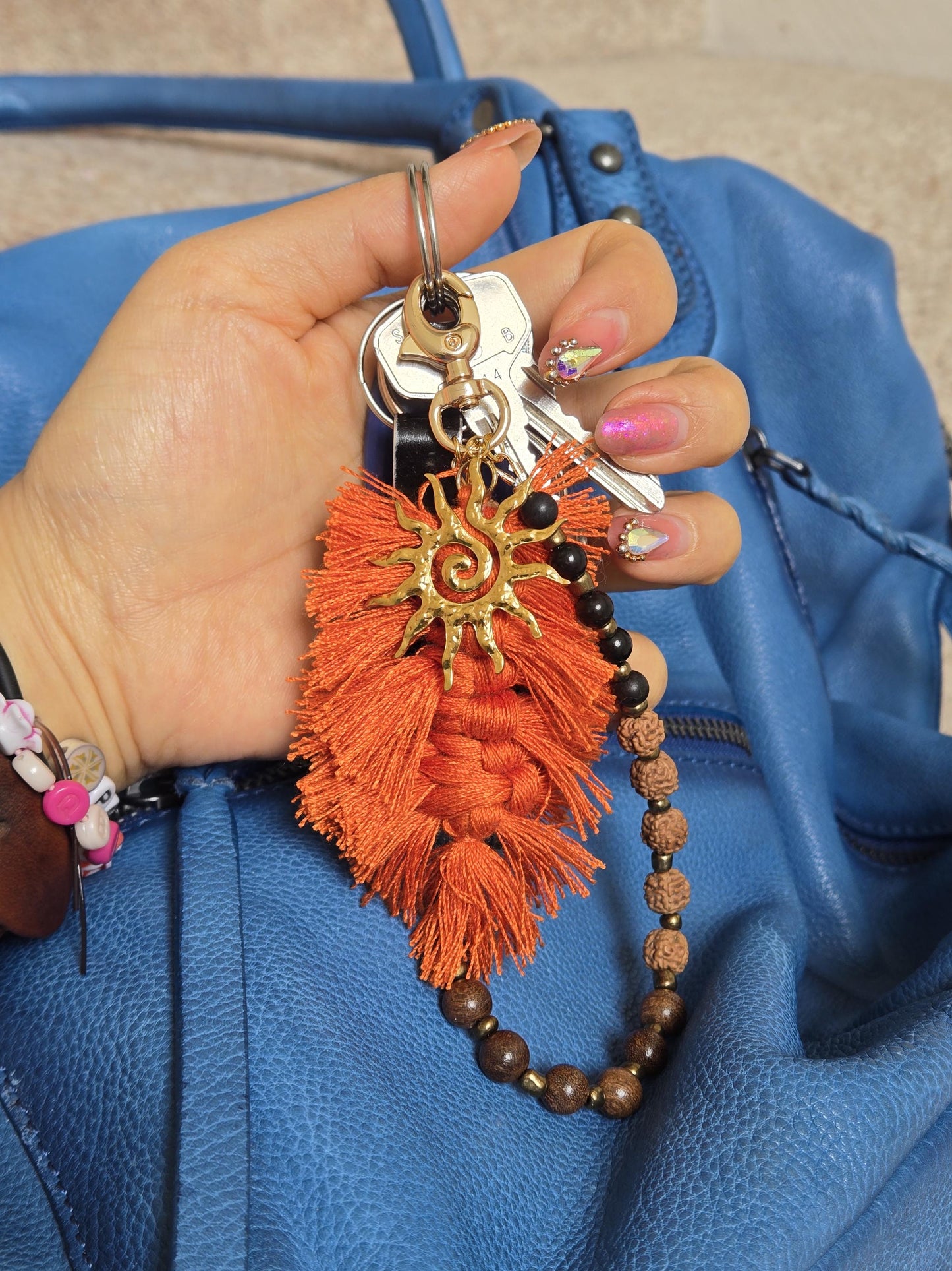 Boho Tassel and Beads Bag/Key Charms Gold/Silver