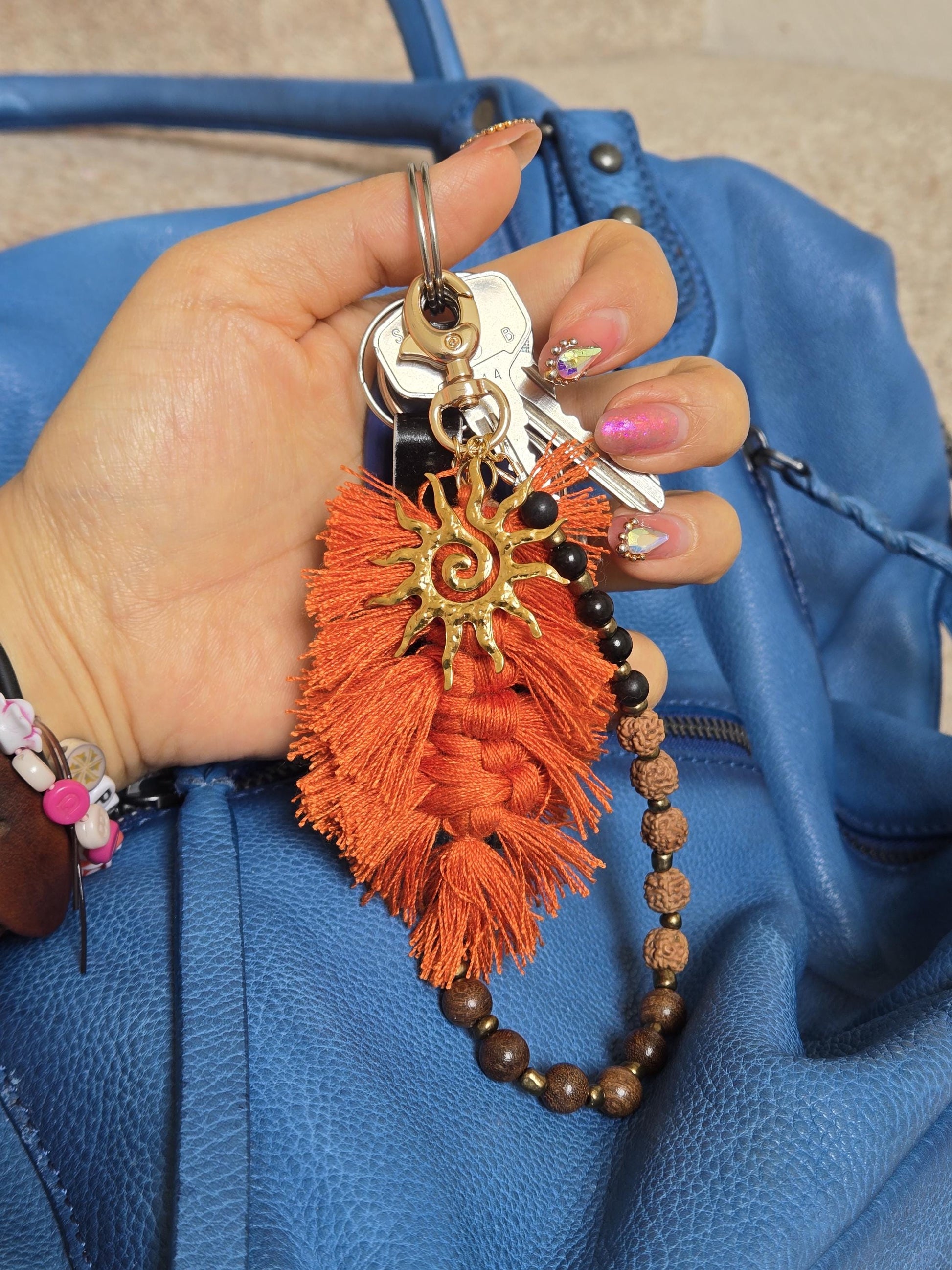 Boho Tassel and Beads Bag/Key Charms Gold/Silver