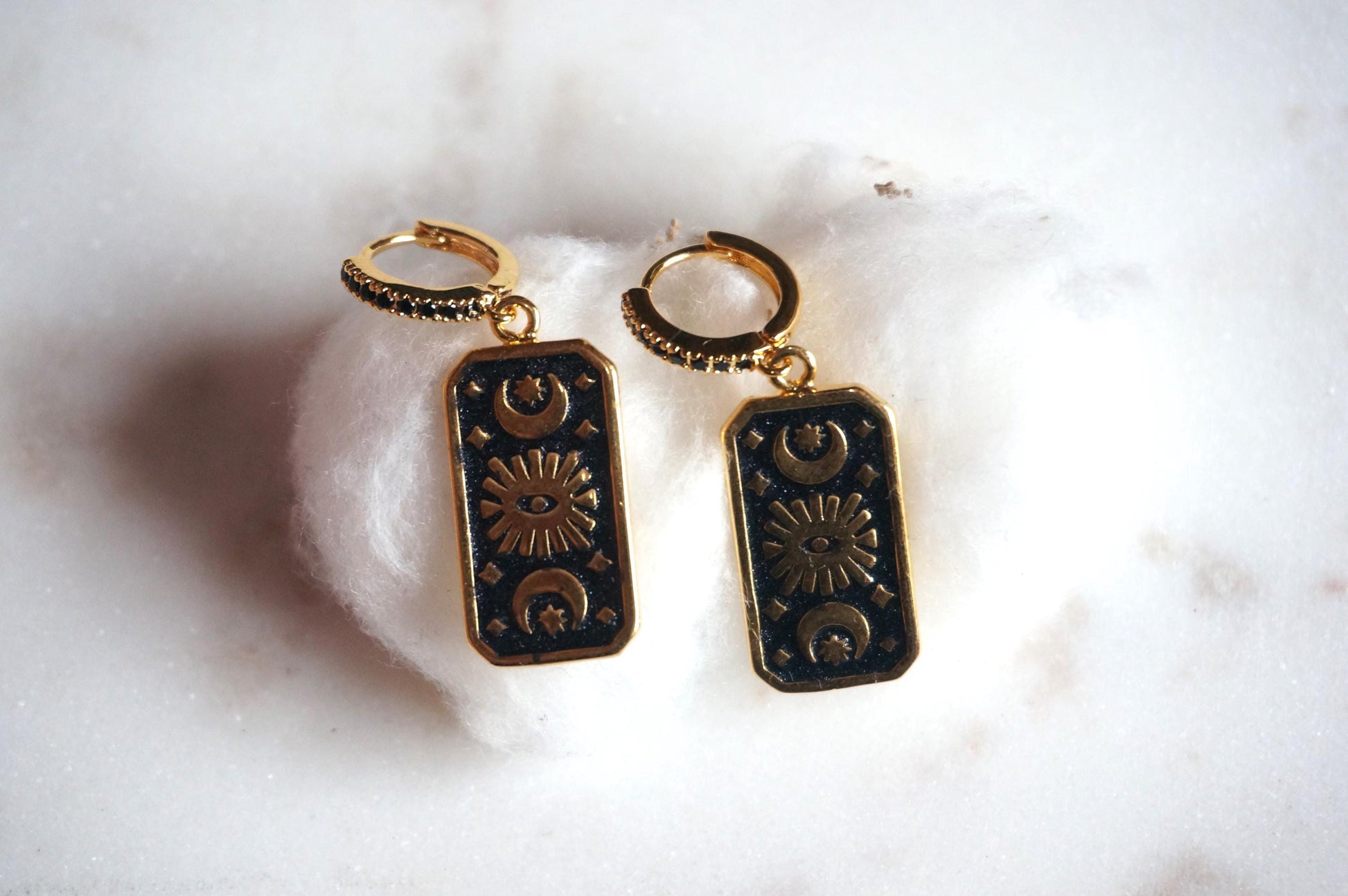 Black Magic Eye Plate Huggies/ Hoop Earrings