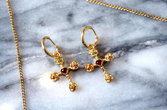 Heart Gem Cross necklace and earrings