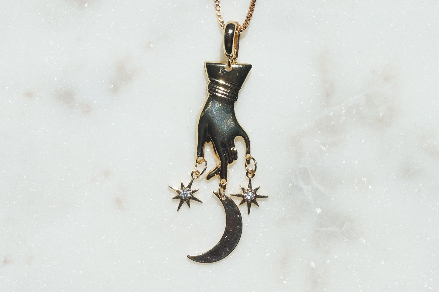 GAIA Hand with Moon and Stars Necklace