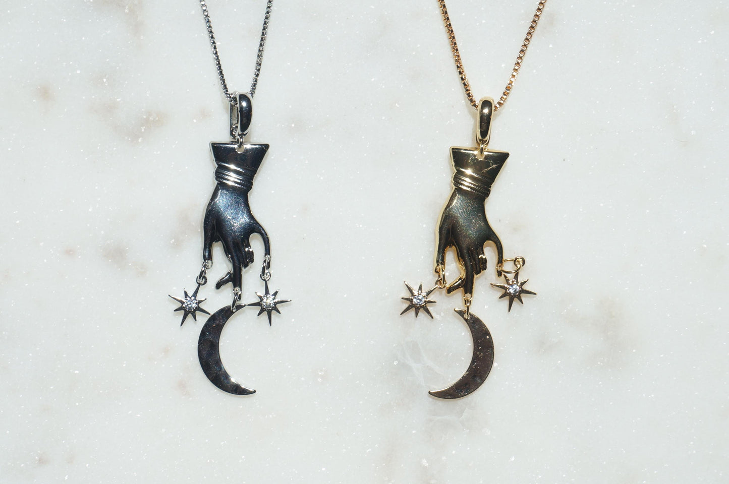 GAIA Hand with Moon and Stars Necklace