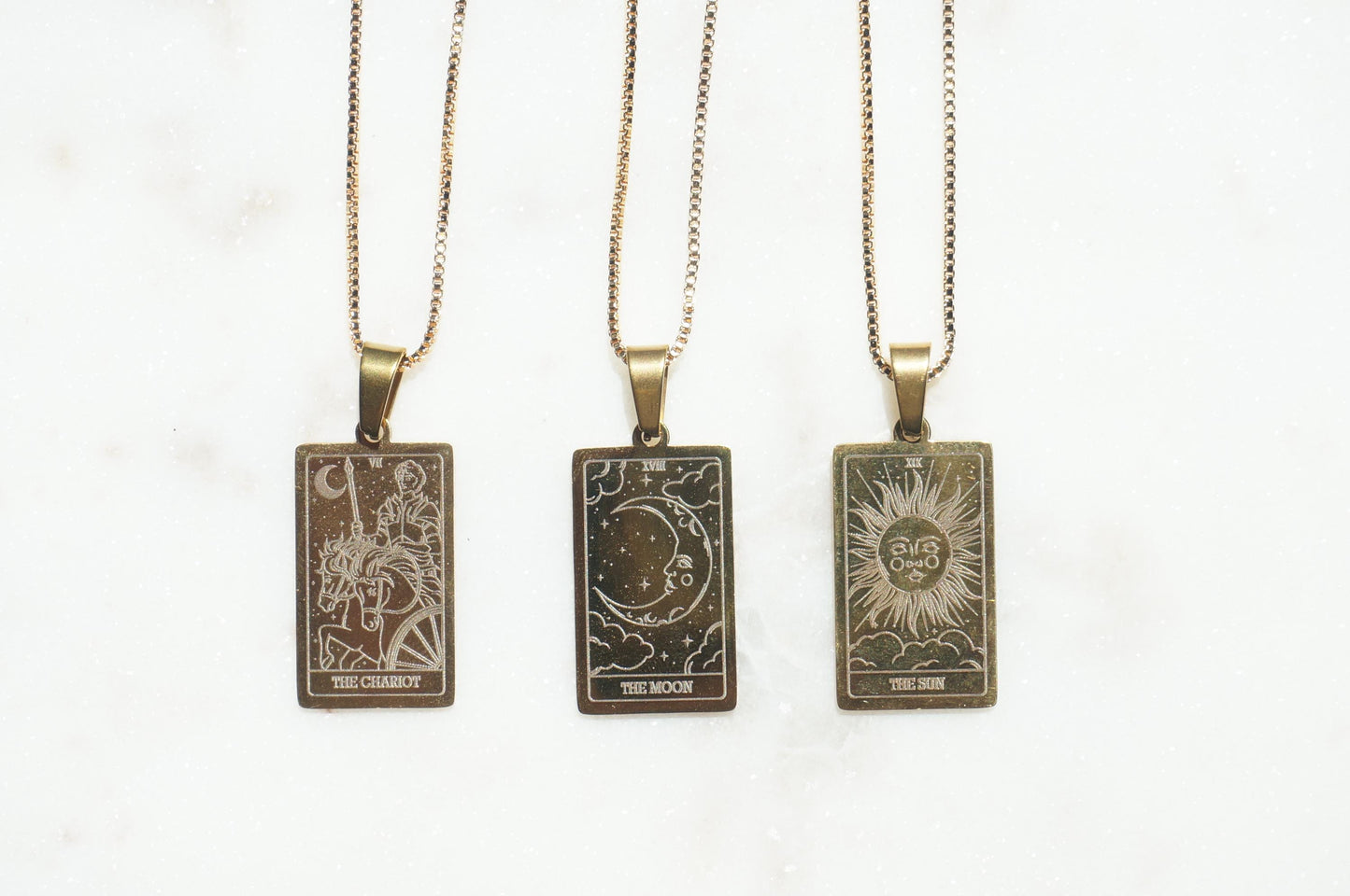 Tarot Card The Chariot/ The Moon/ The Sun Gold Plated Necklace