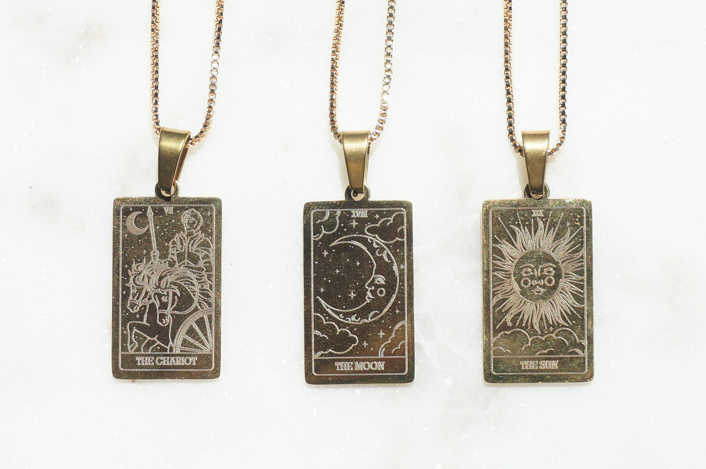 Tarot Card The Chariot/ The Moon/ The Sun Gold Plated Necklace