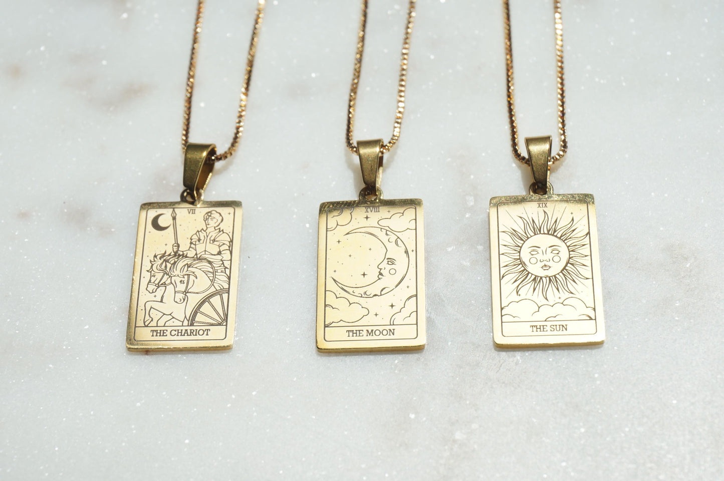 Tarot Card The Chariot/ The Moon/ The Sun Gold Plated Necklace