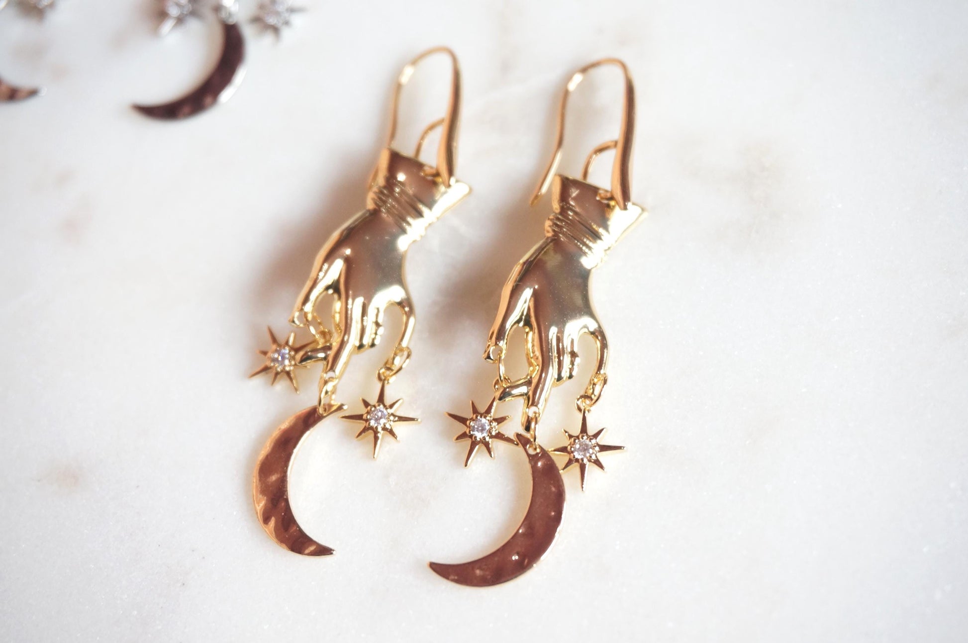 GAIA Hand with Moon and Stars Earrings