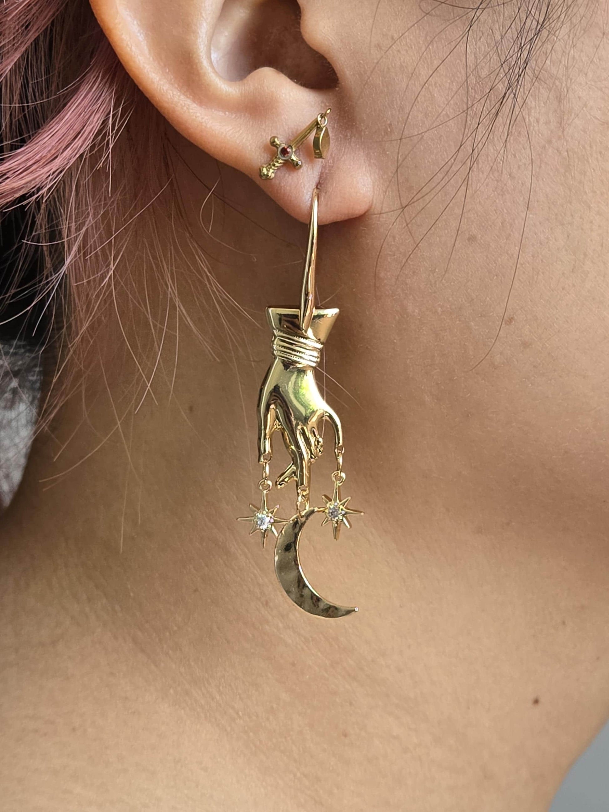 GAIA Hand with Moon and Stars Earrings