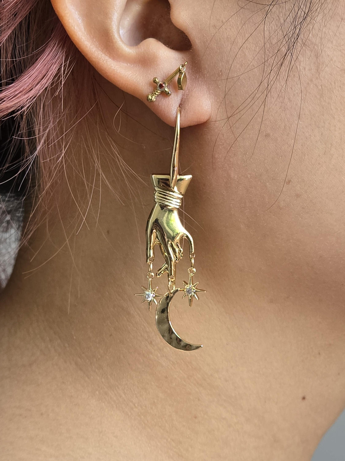 GAIA Hand with Moon and Stars Earrings