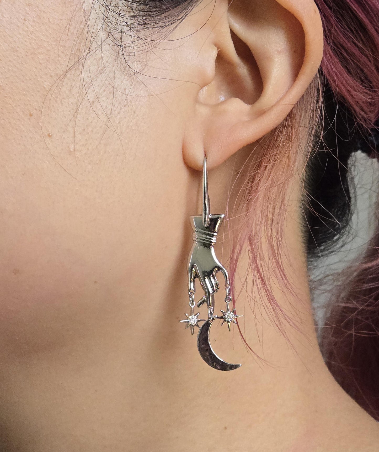 GAIA Hand with Moon and Stars Earrings