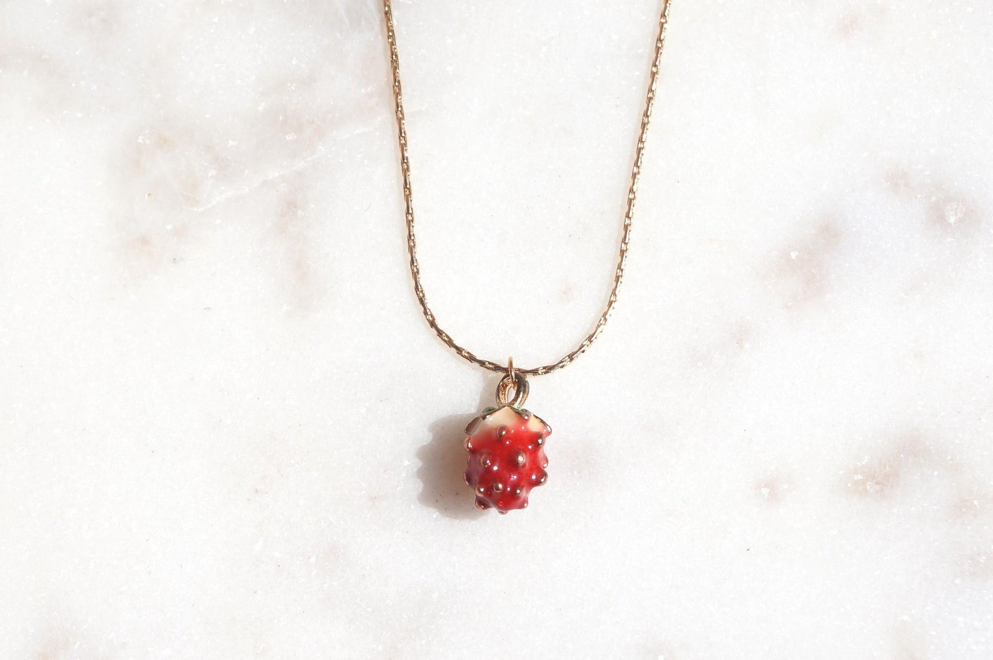 Dainty Strawberry 18k Gold Plated Necklace