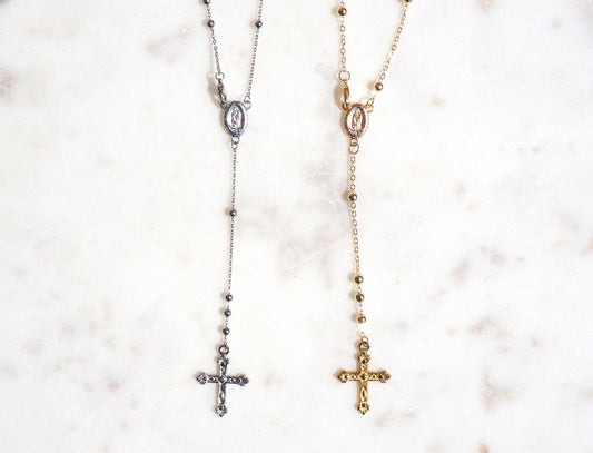 Gold Plated Rosary Style Necklace
