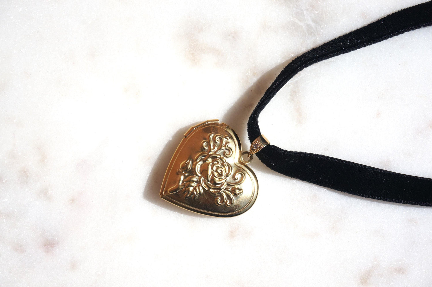 Silver/Gold Heart Locket Black/Purple Stretch Velvet Choker