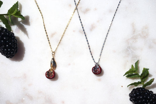 Persephone Crimson Pomegranate 18k Gold/Rhodium Plated Necklace