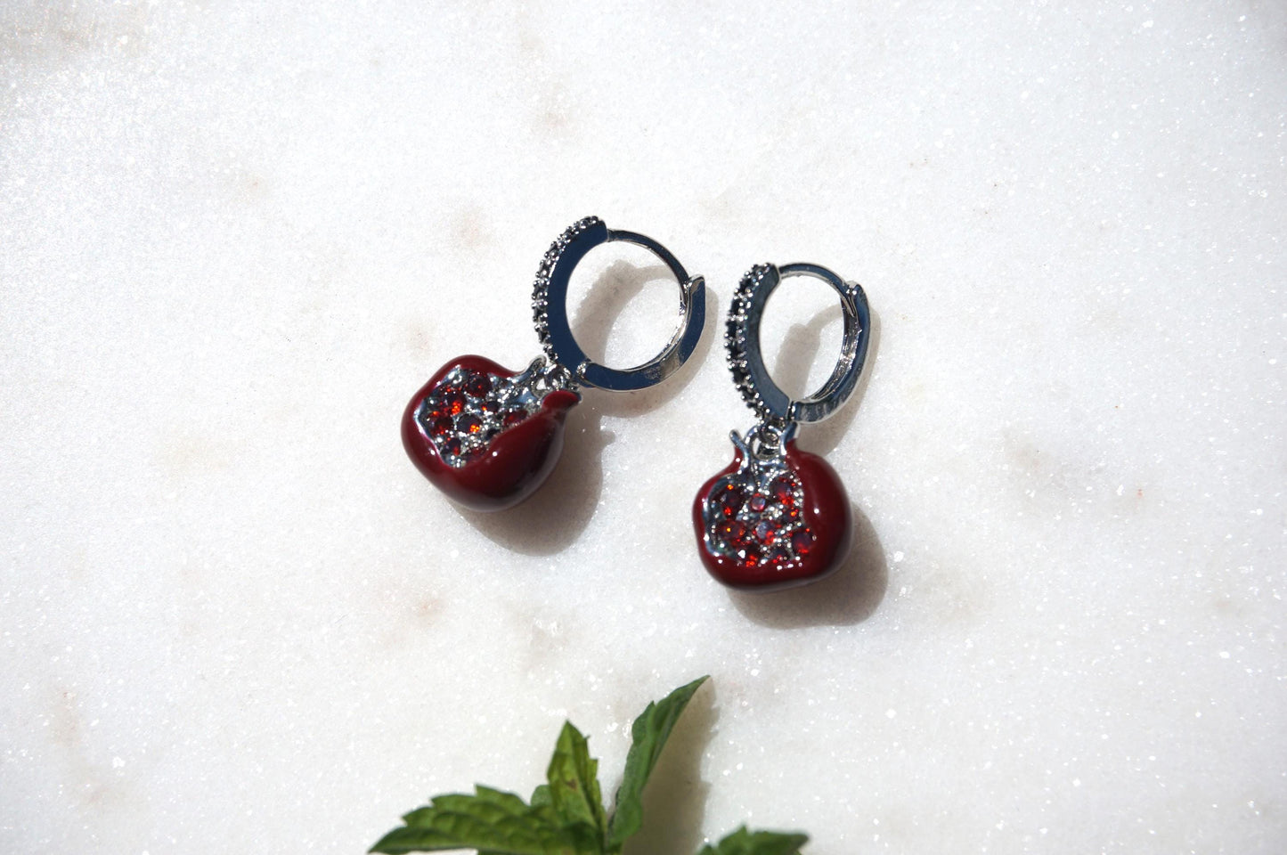 Persephone Crimson Pomegranate 18k Gold/Rhodium Plated Earrings/Huggies