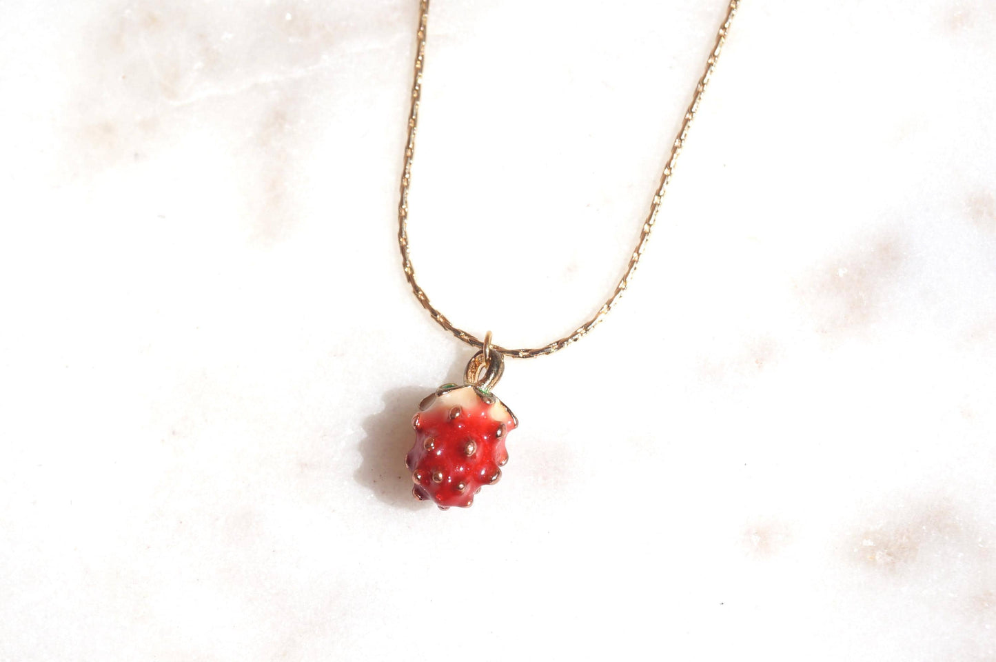 Dainty Strawberry 18k Gold Plated Necklace