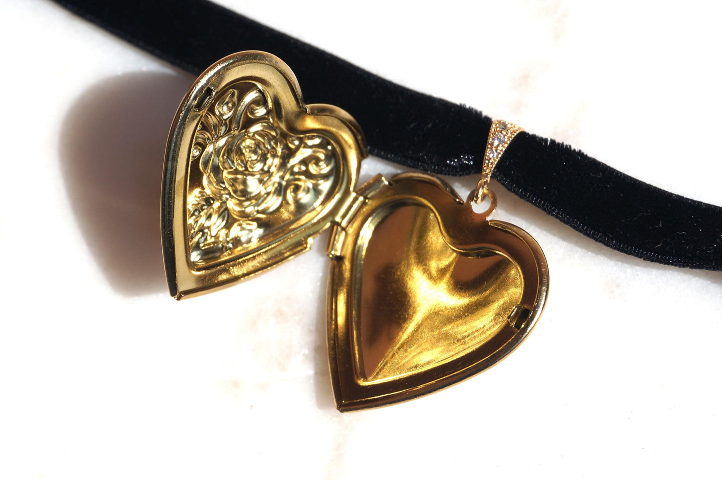 Silver/Gold Heart Locket Black/Purple Stretch Velvet Choker