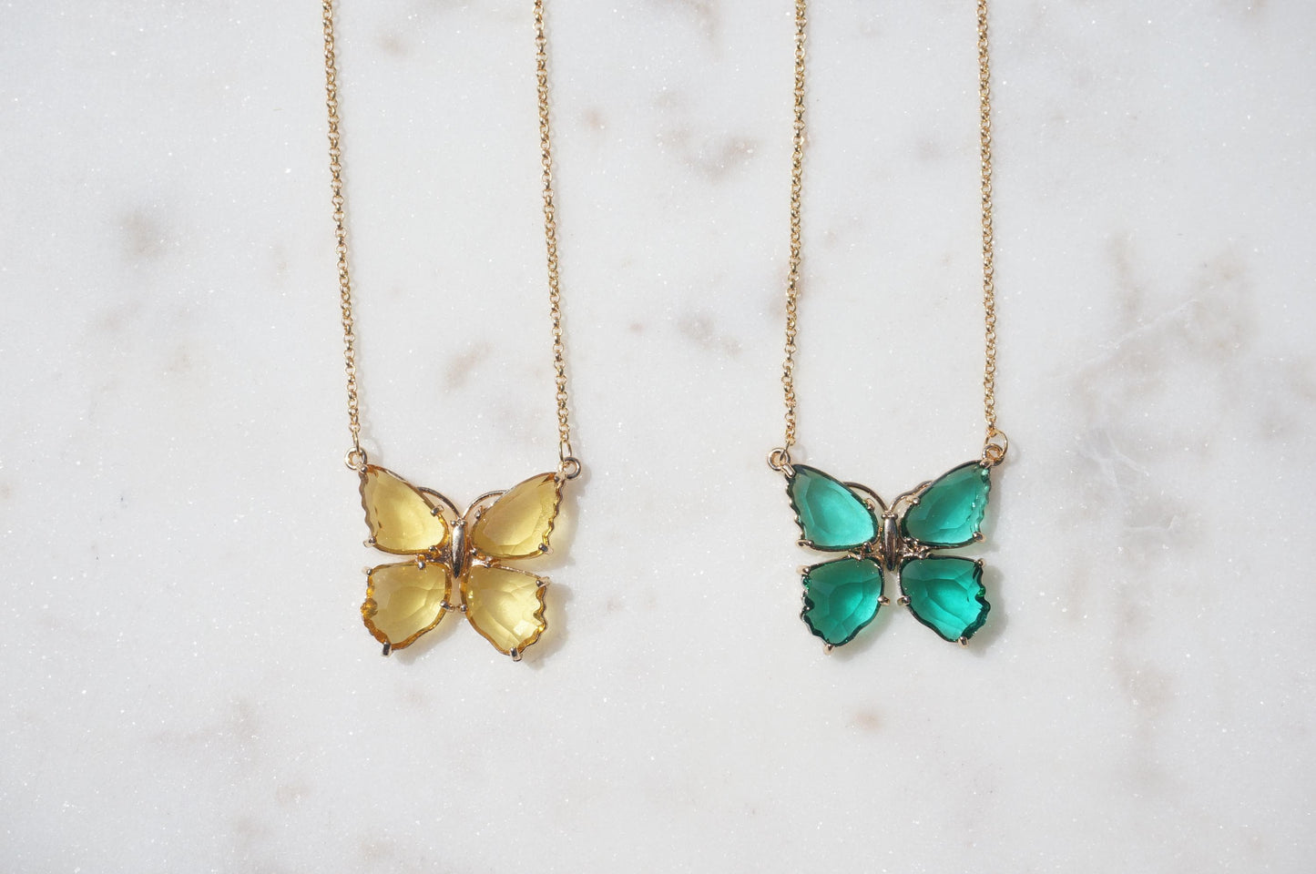 Green/Yellow Crystal Butterfly Y2K Necklace