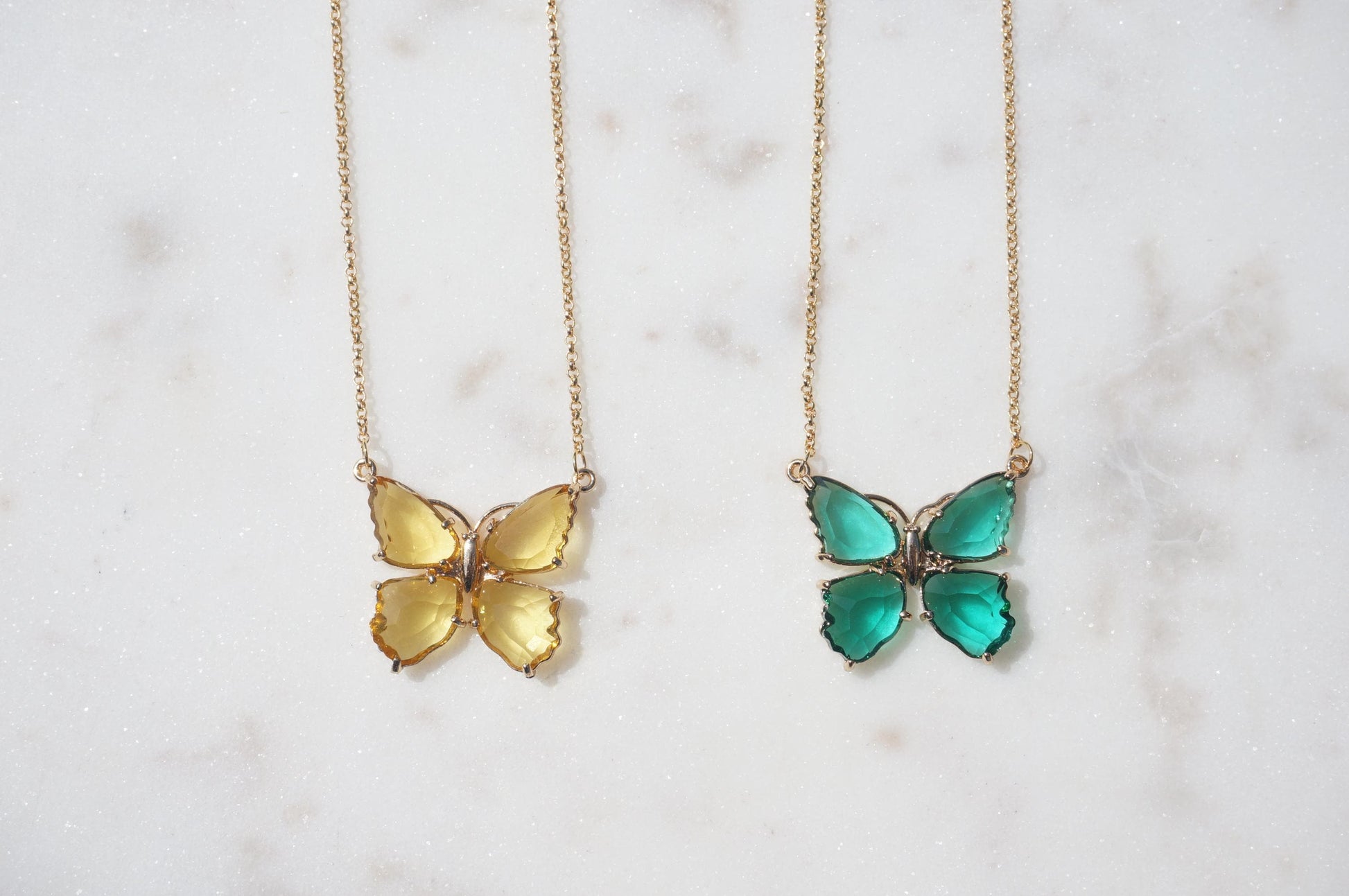 Green/Yellow Crystal Butterfly Y2K Necklace