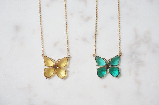 Green/Yellow Crystal Butterfly Y2K Necklace