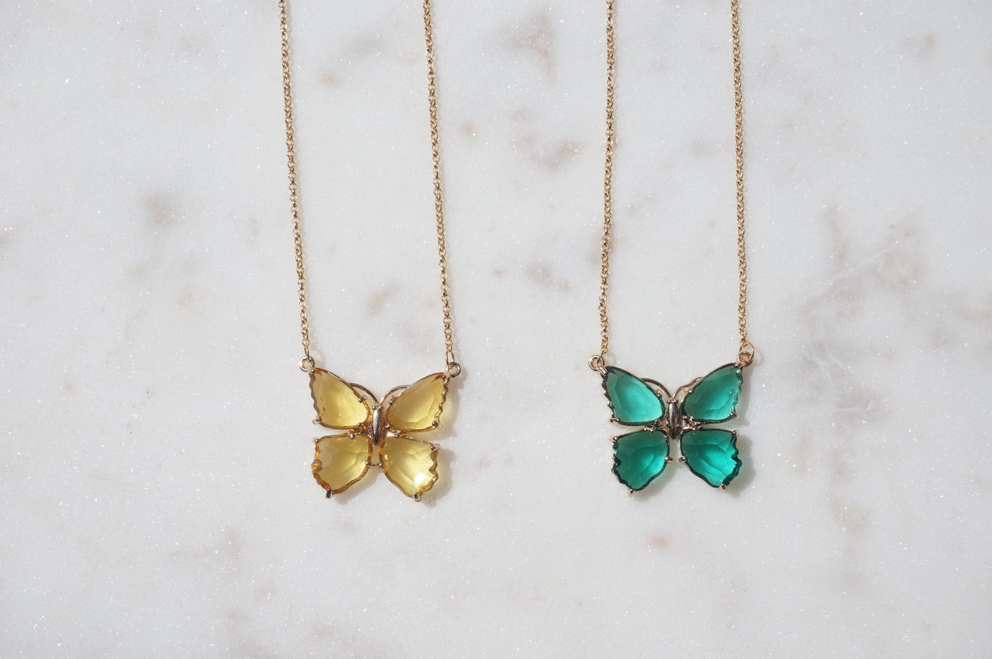 Green/Yellow Crystal Butterfly Y2K Necklace
