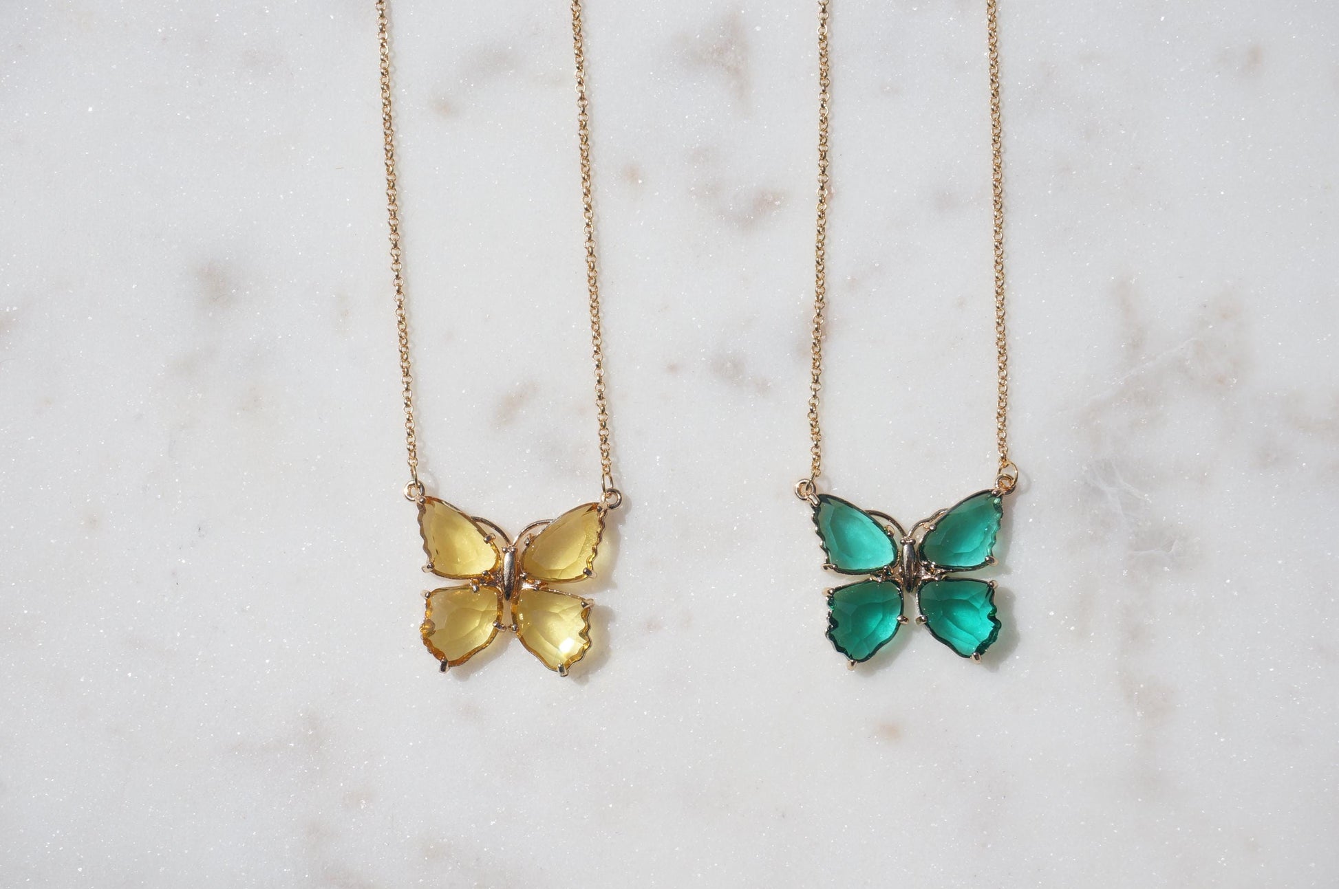 Green/Yellow Crystal Butterfly Y2K Necklace