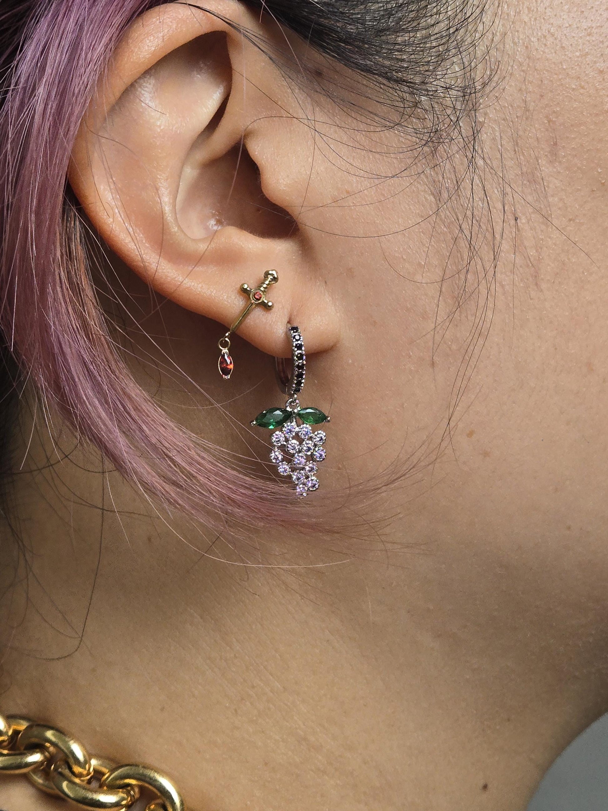 Dainty Grape Fruit Huggie Hoop Earrings
