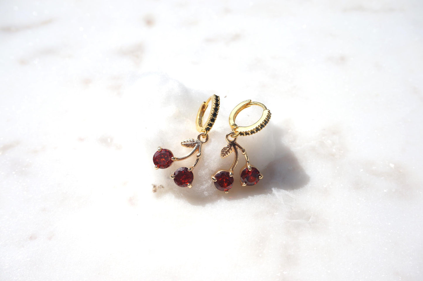 Dainty Cherry Fruit Huggie Hoop Earrings