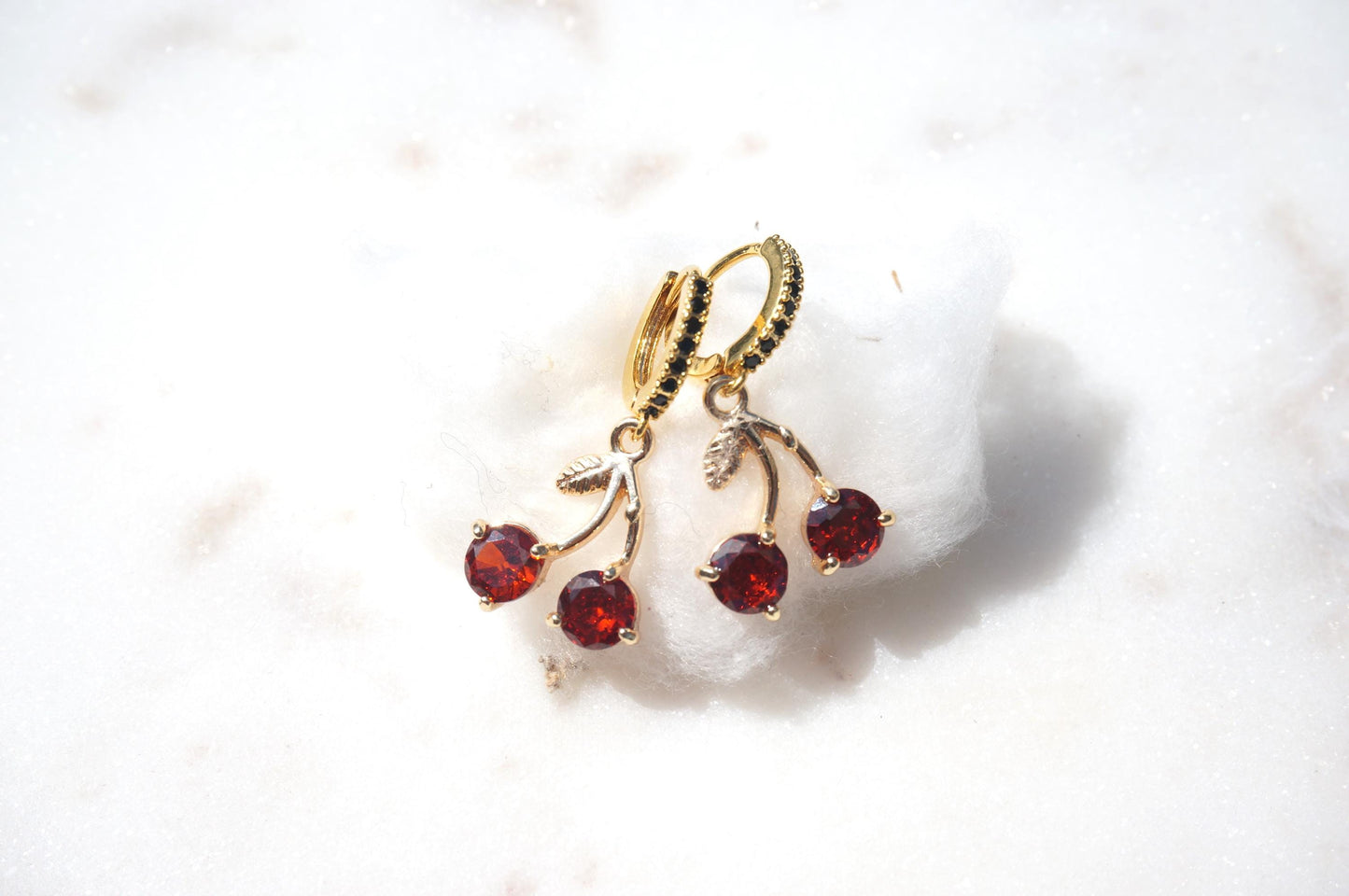 Dainty Cherry Fruit Huggie Hoop Earrings