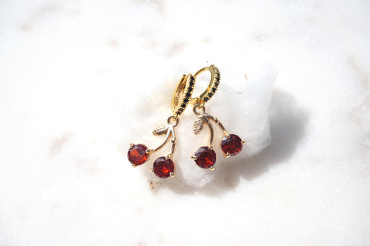 Dainty Cherry Fruit Huggie Hoop Earrings