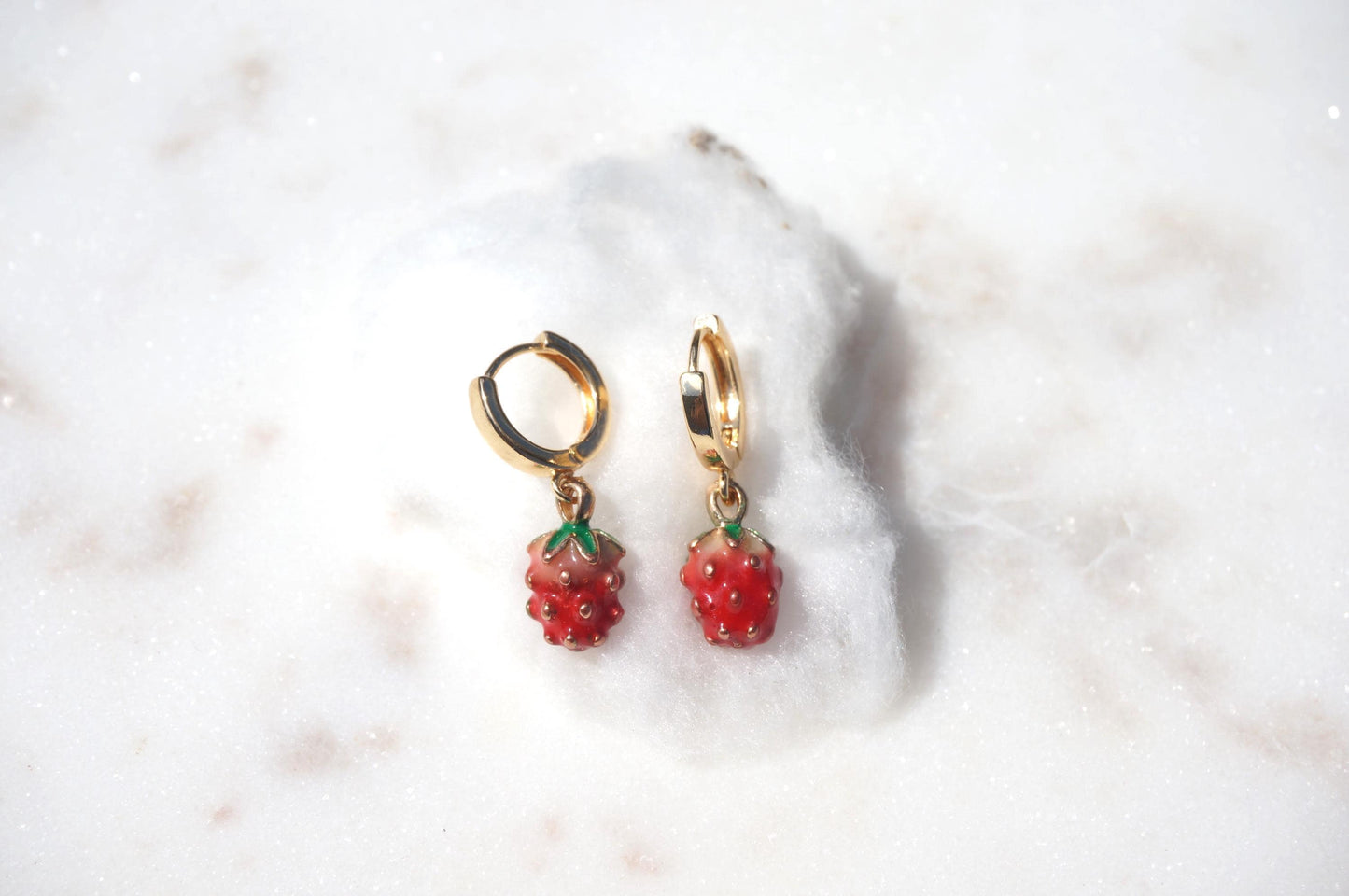 Dainty Strawberry Huggie Hoop Earrings