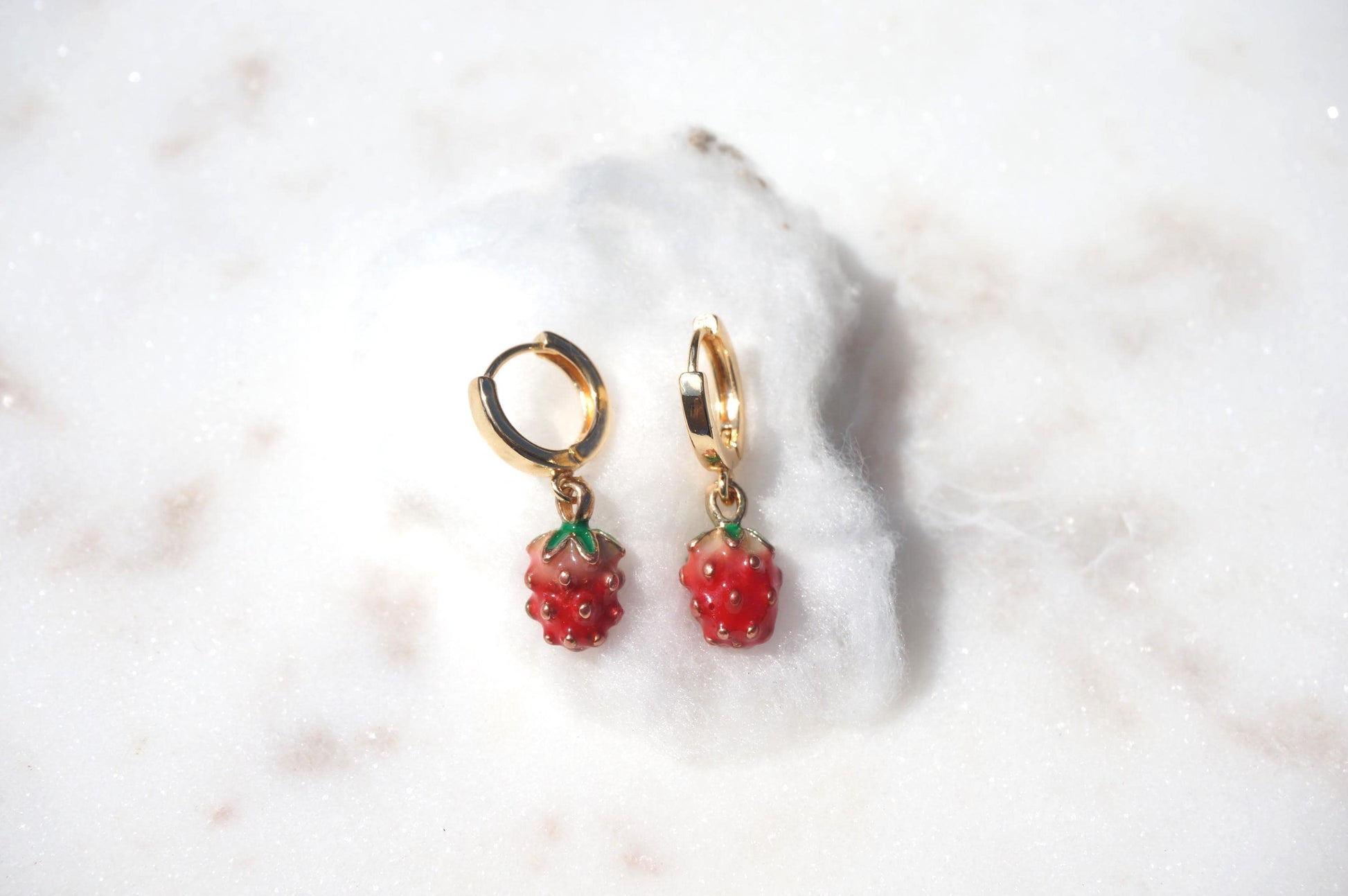 Dainty Strawberry Huggie Hoop Earrings