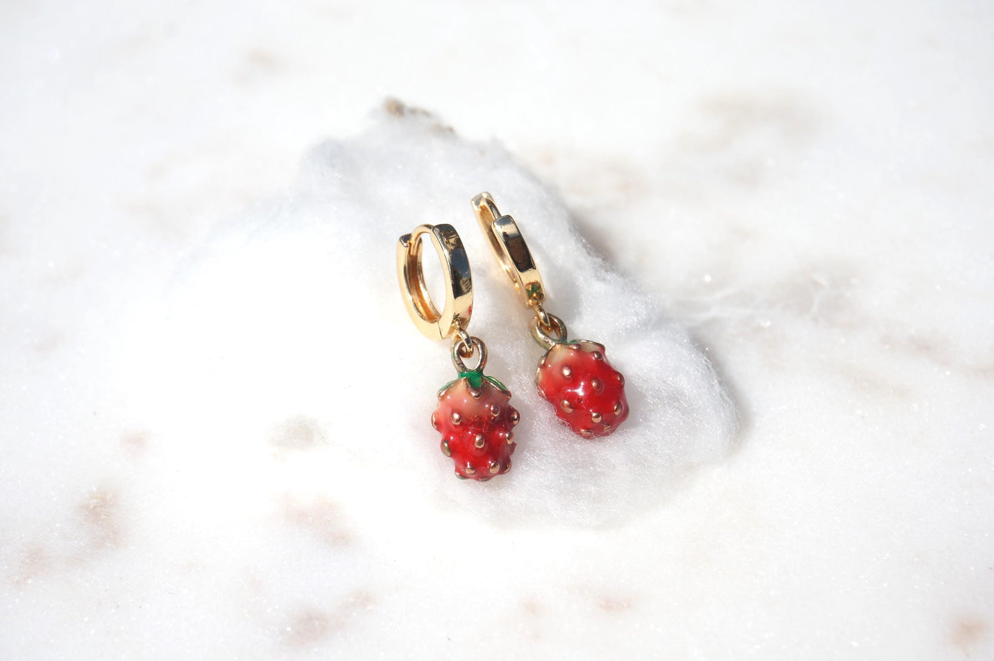 Dainty Strawberry Huggie Hoop Earrings