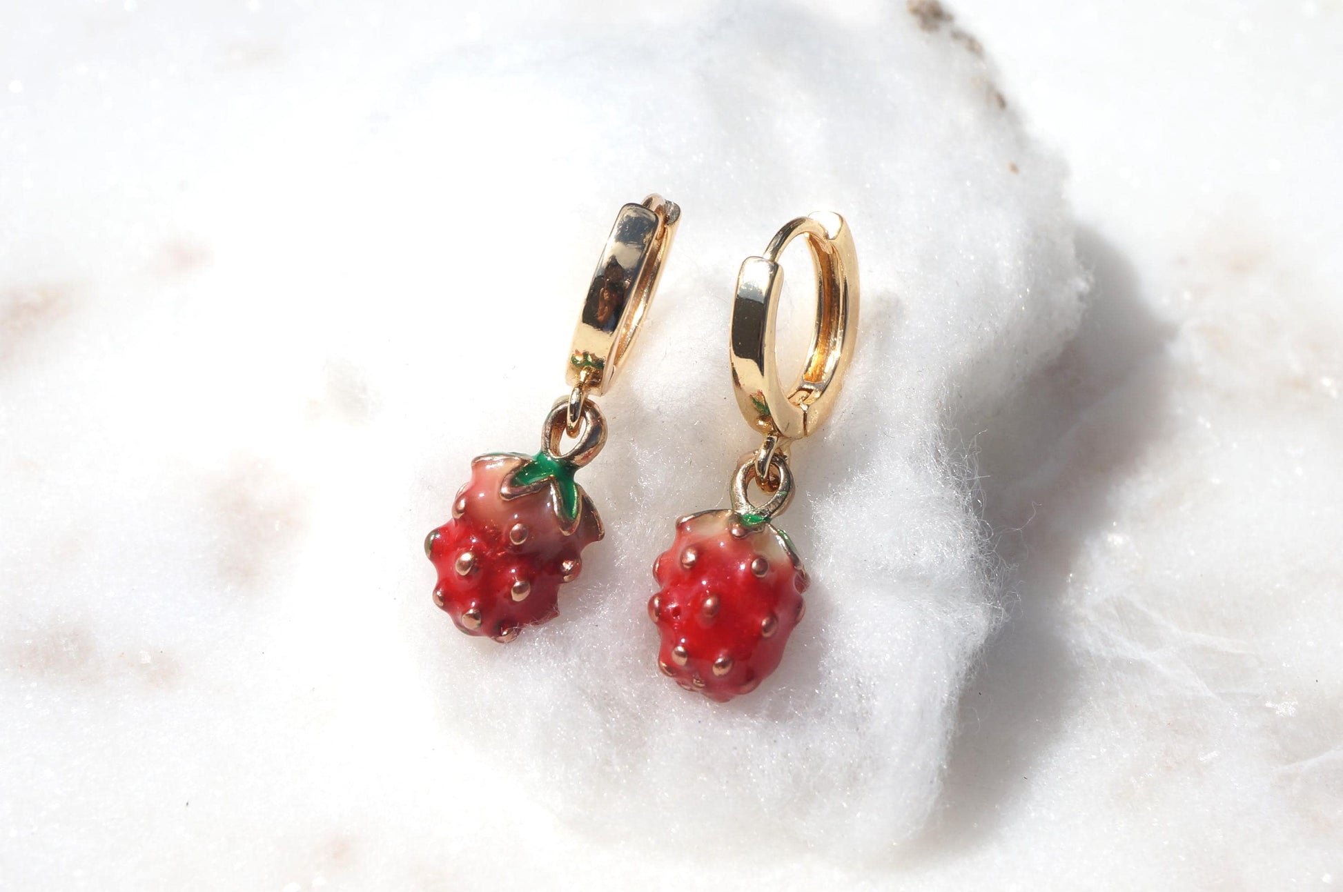 Dainty Strawberry Huggie Hoop Earrings