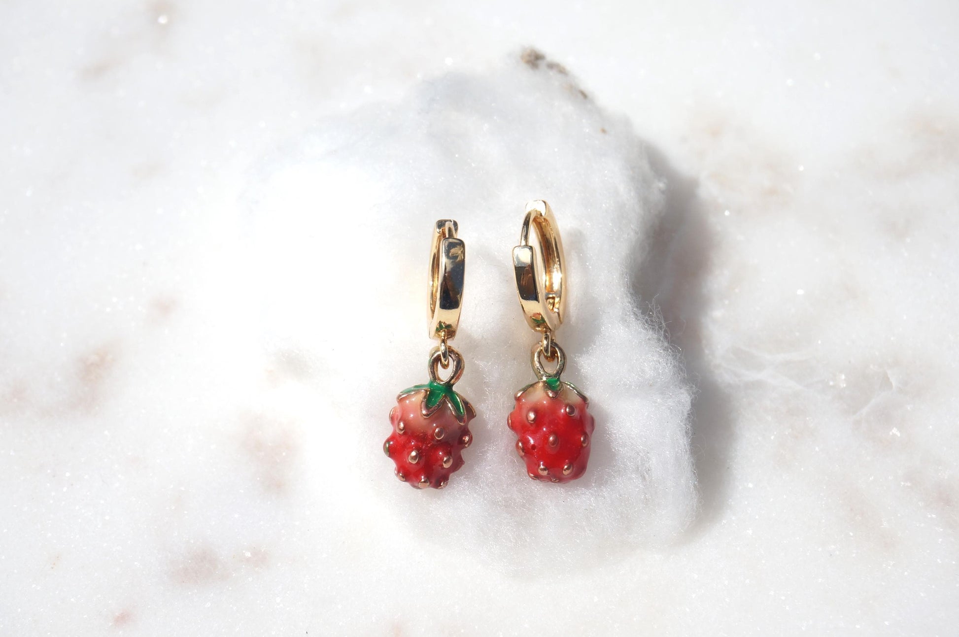 Dainty Strawberry Huggie Hoop Earrings