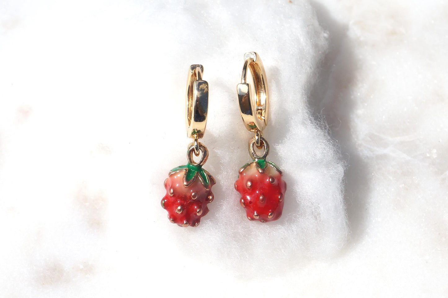 Dainty Strawberry Huggie Hoop Earrings
