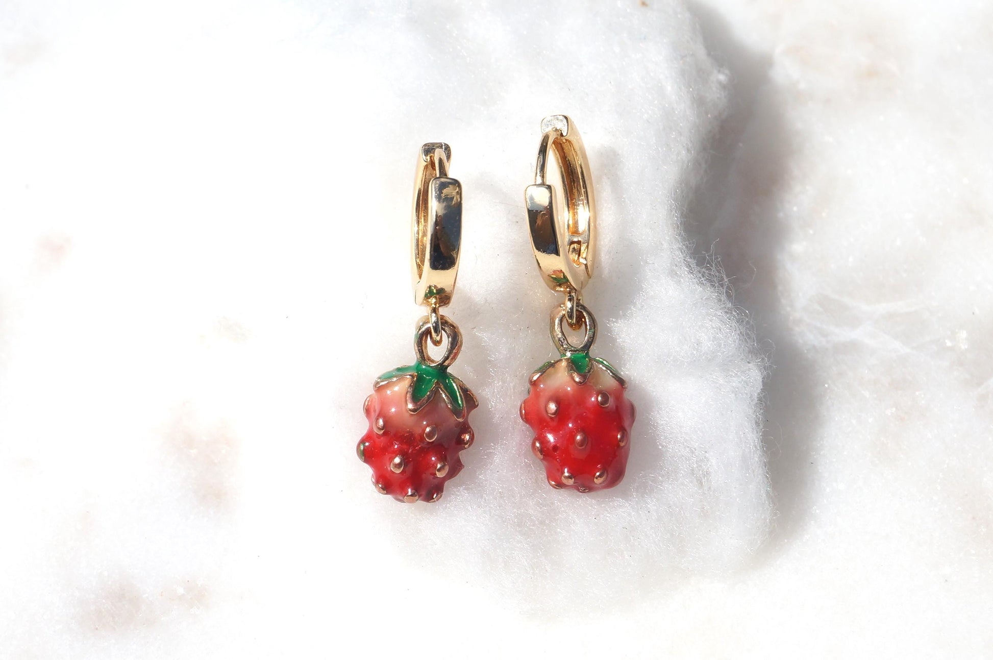 Dainty Strawberry Huggie Hoop Earrings