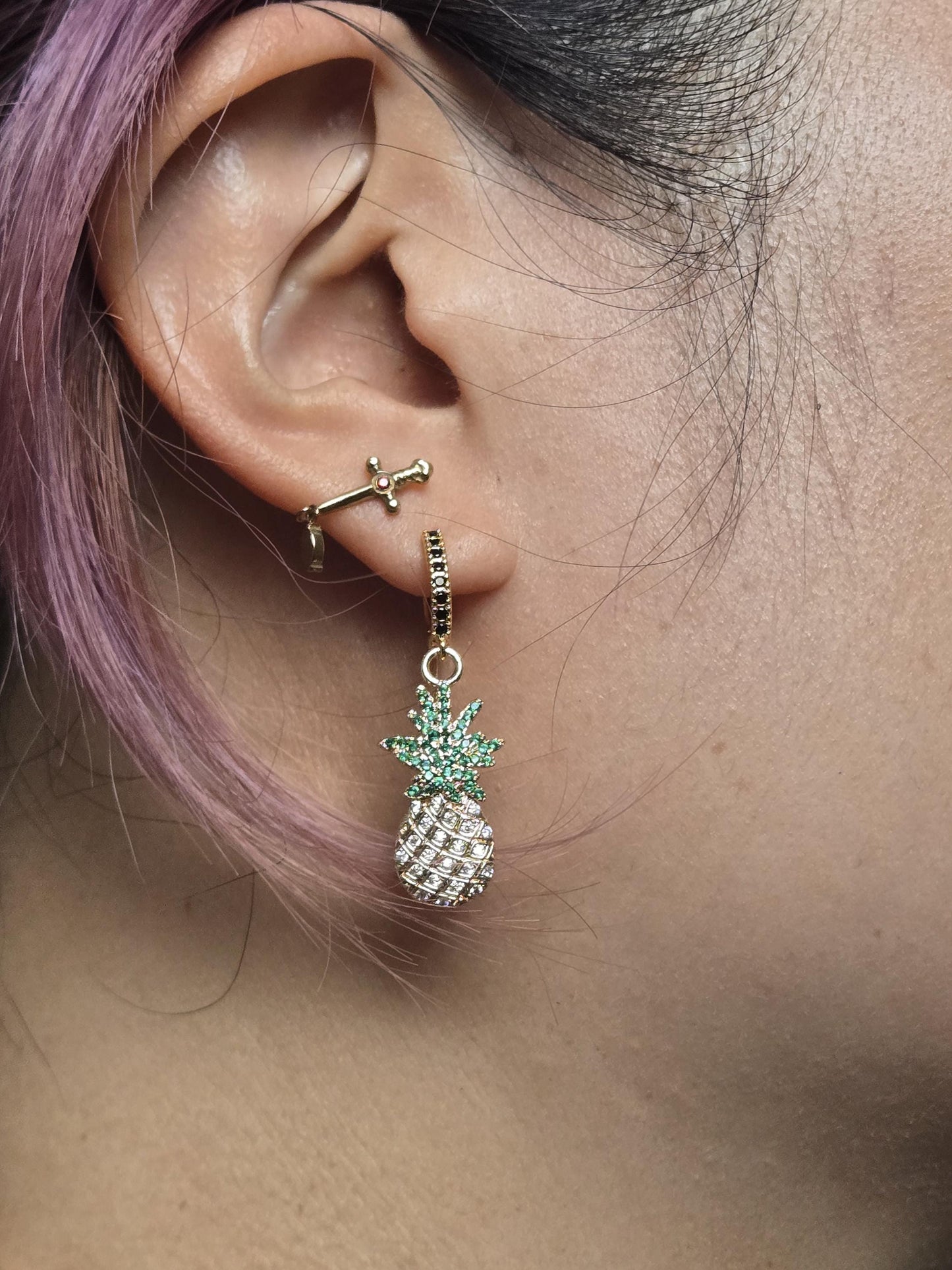 Dainty Pineapple Fruit Huggie Hoop Earrings