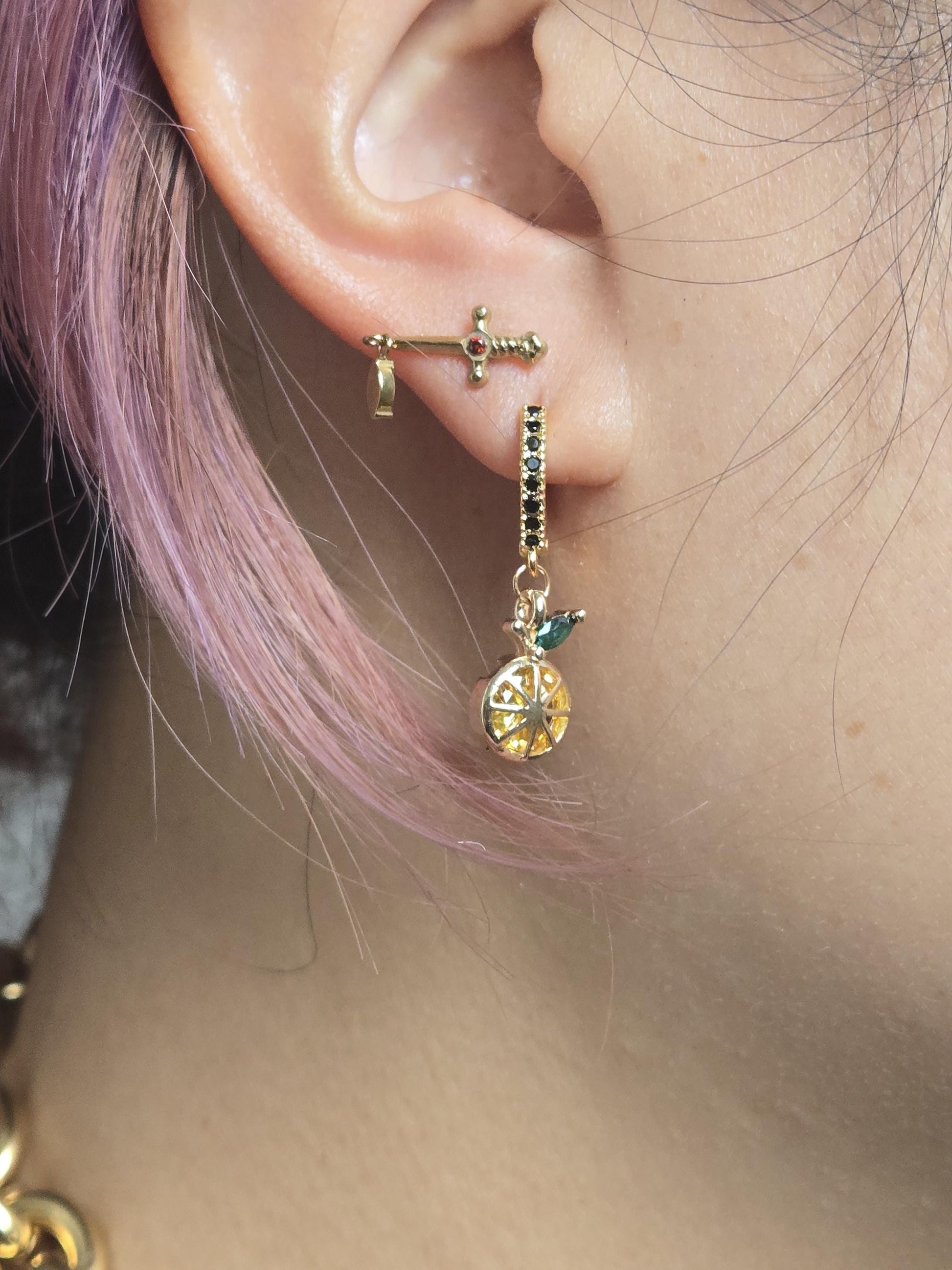 Dainty Orange Fruit Huggie Hoop Earrings