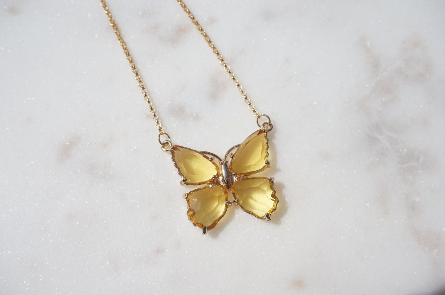 Green/Yellow Crystal Butterfly Y2K Necklace