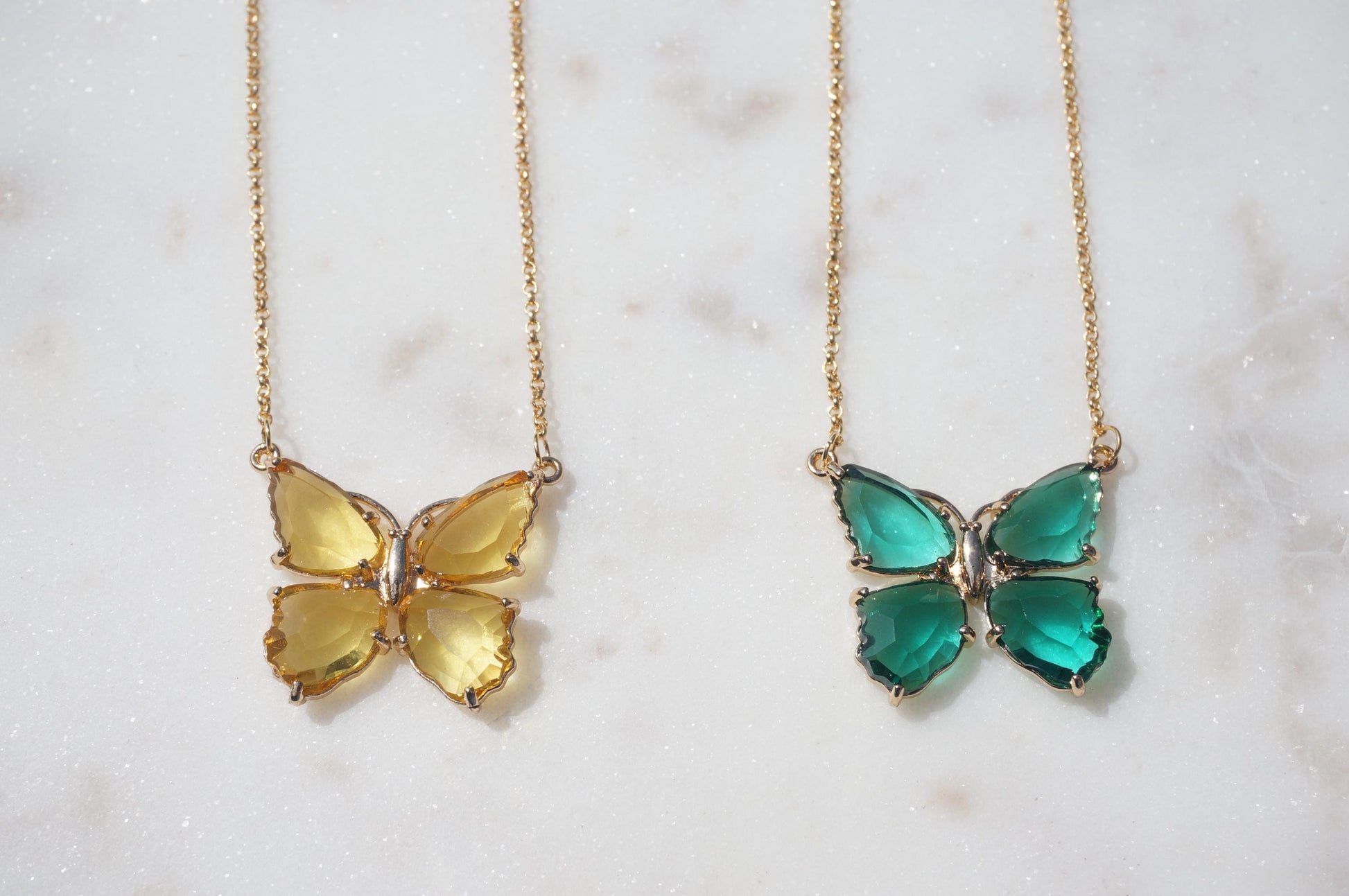 Green/Yellow Crystal Butterfly Y2K Necklace