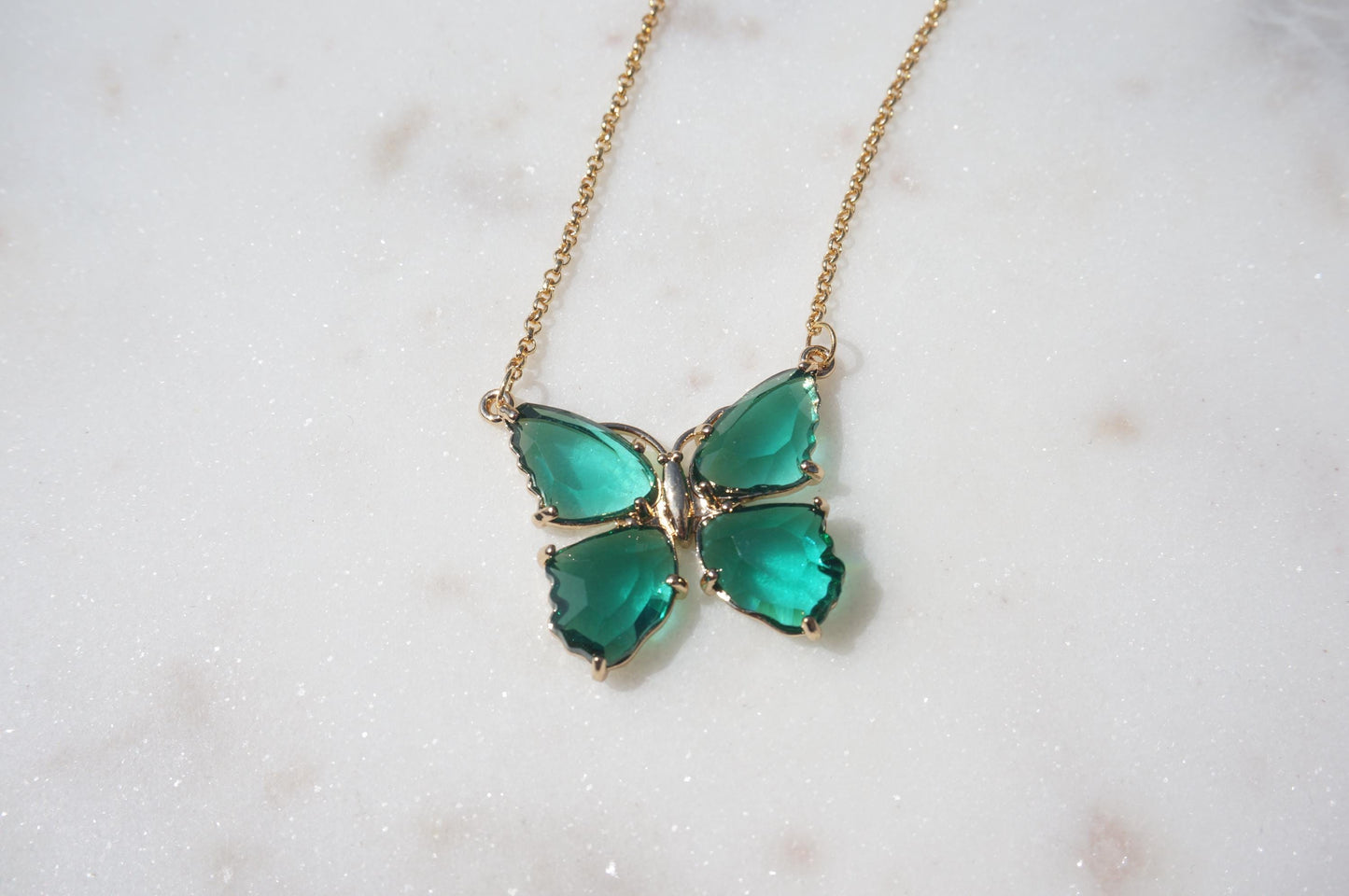Green/Yellow Crystal Butterfly Y2K Necklace